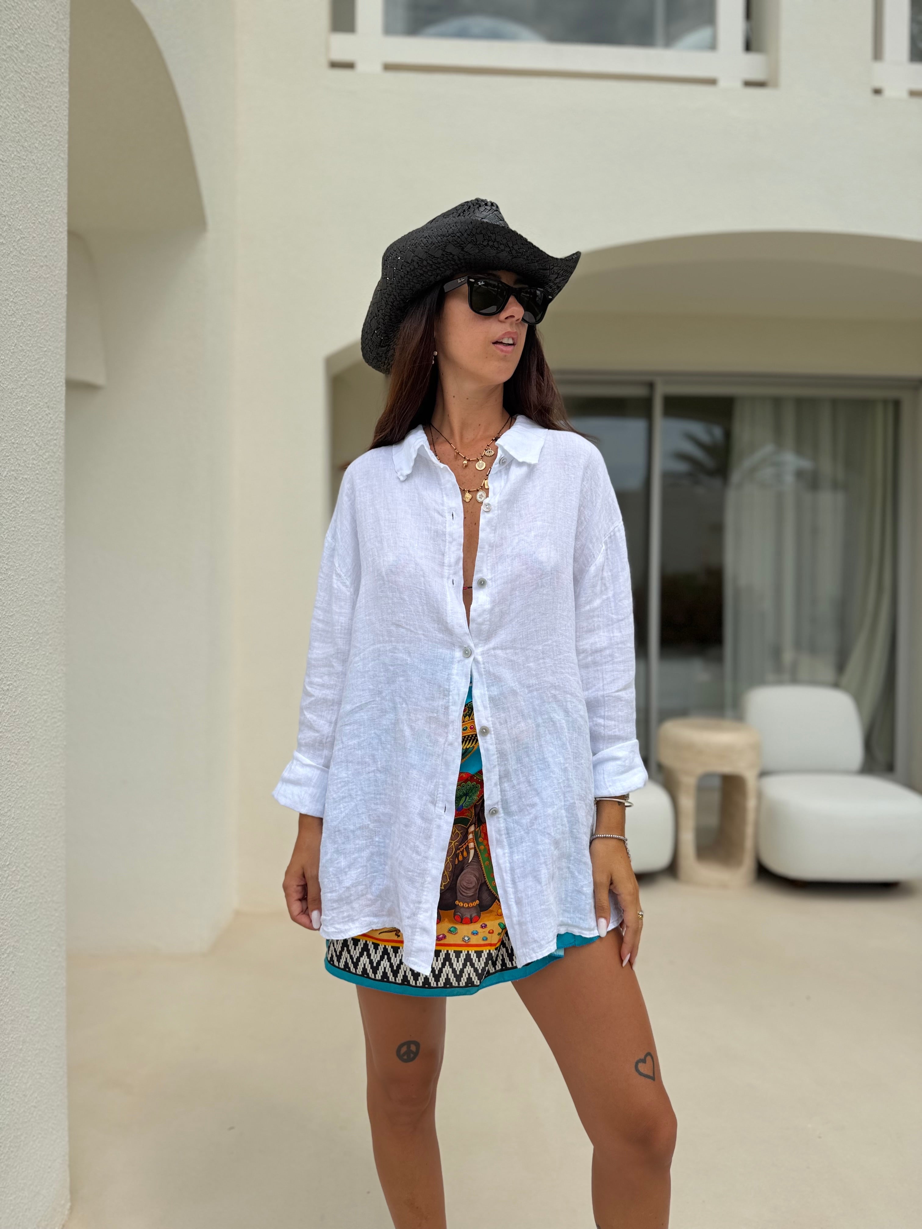 Maxi Camicia Puro Lino Bianca