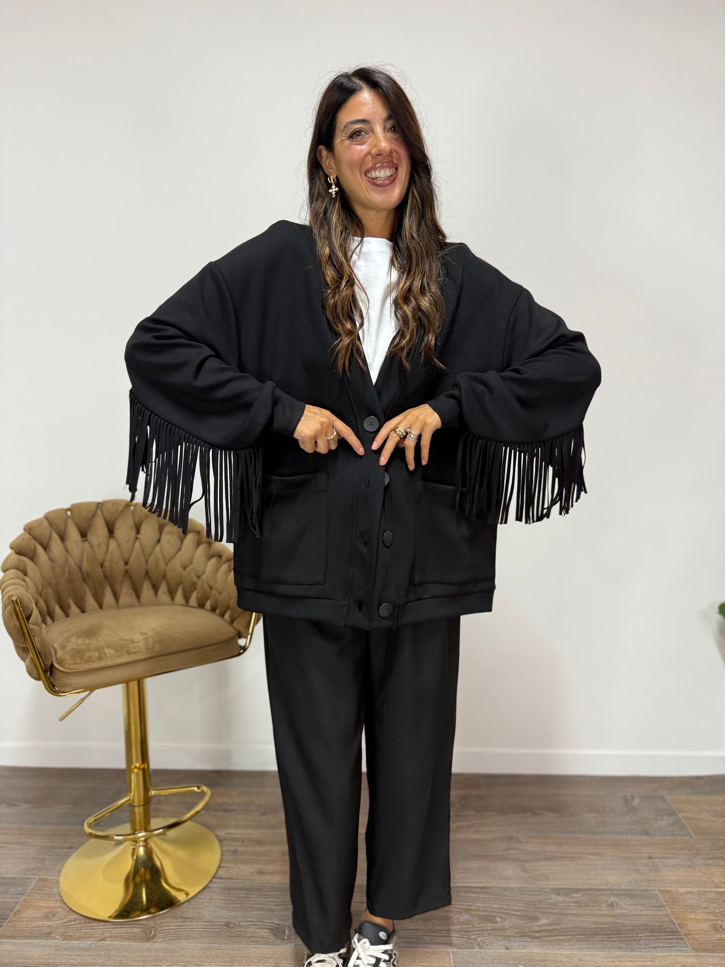 Cardigan Pocket Frange LUMINA Nero