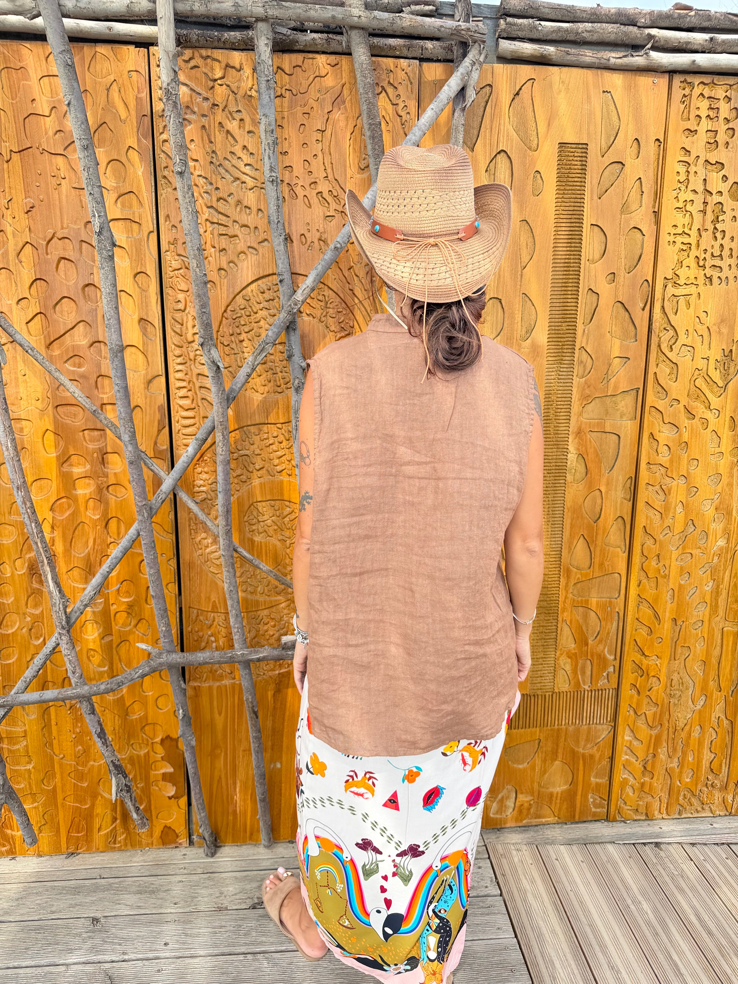 Blusa Puro Lino Cammello