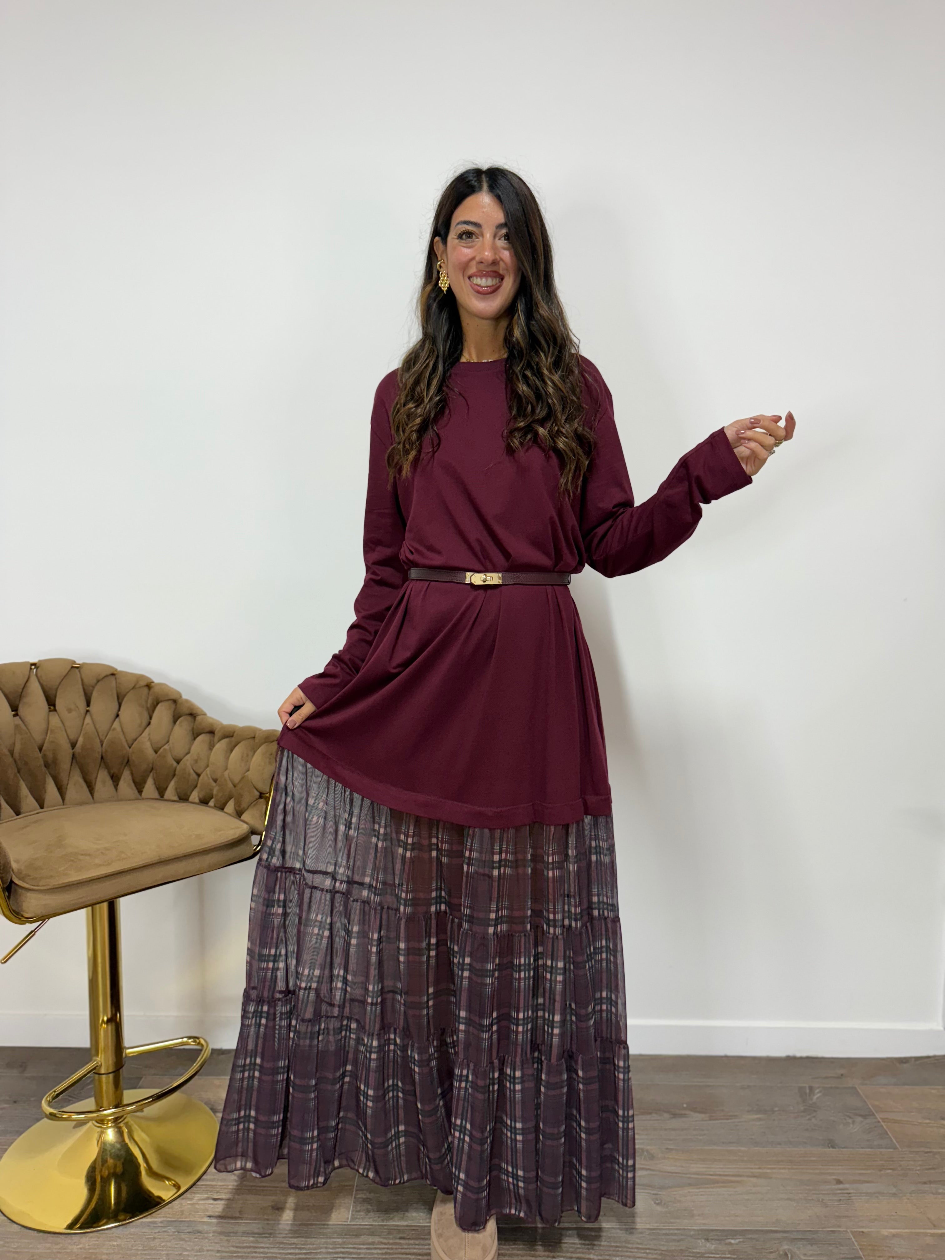 Abito Kilt LUMINA Bordeaux