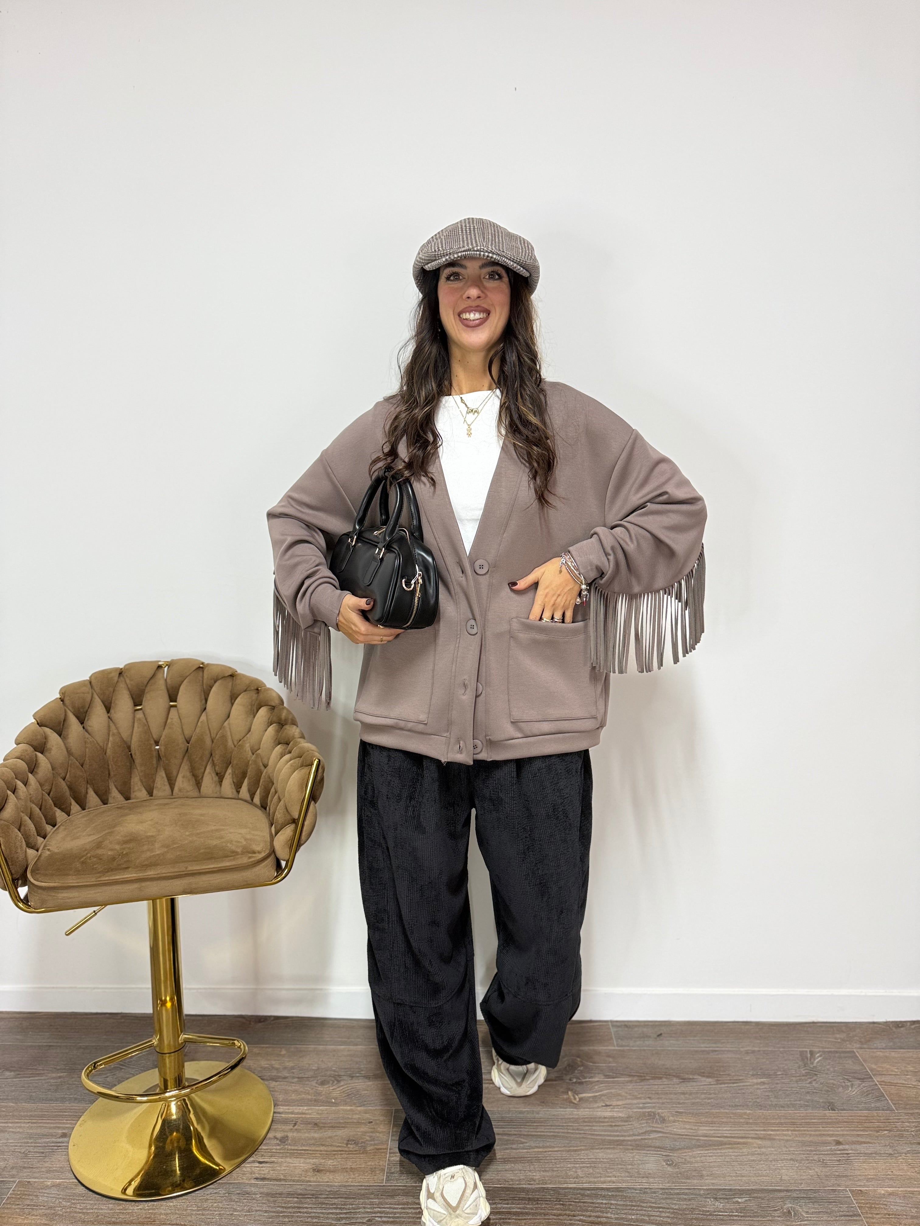 Cardigan Pocket Frange LUMINA Fango