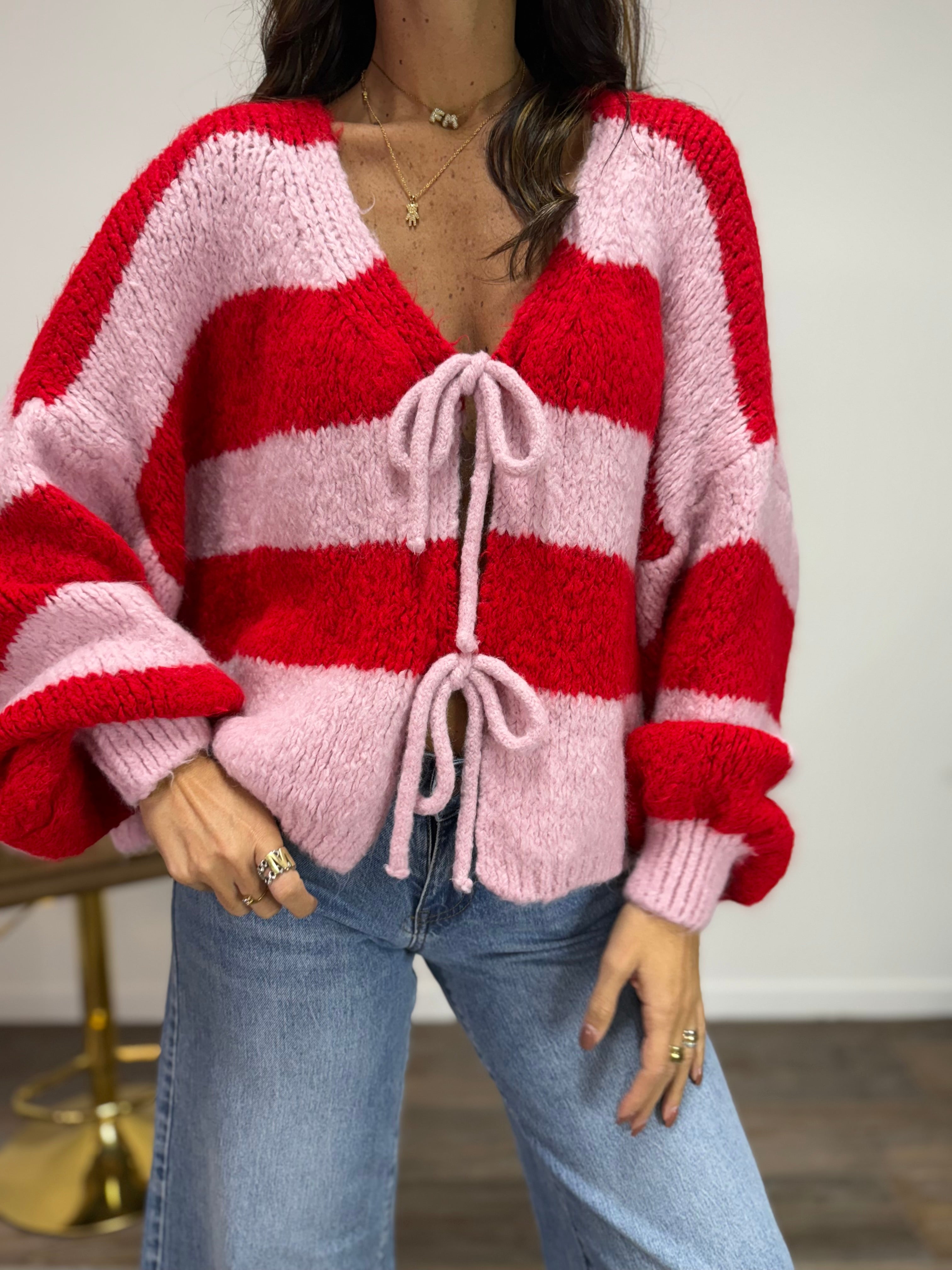 Cardigan Fiocco Rosso/Rosa