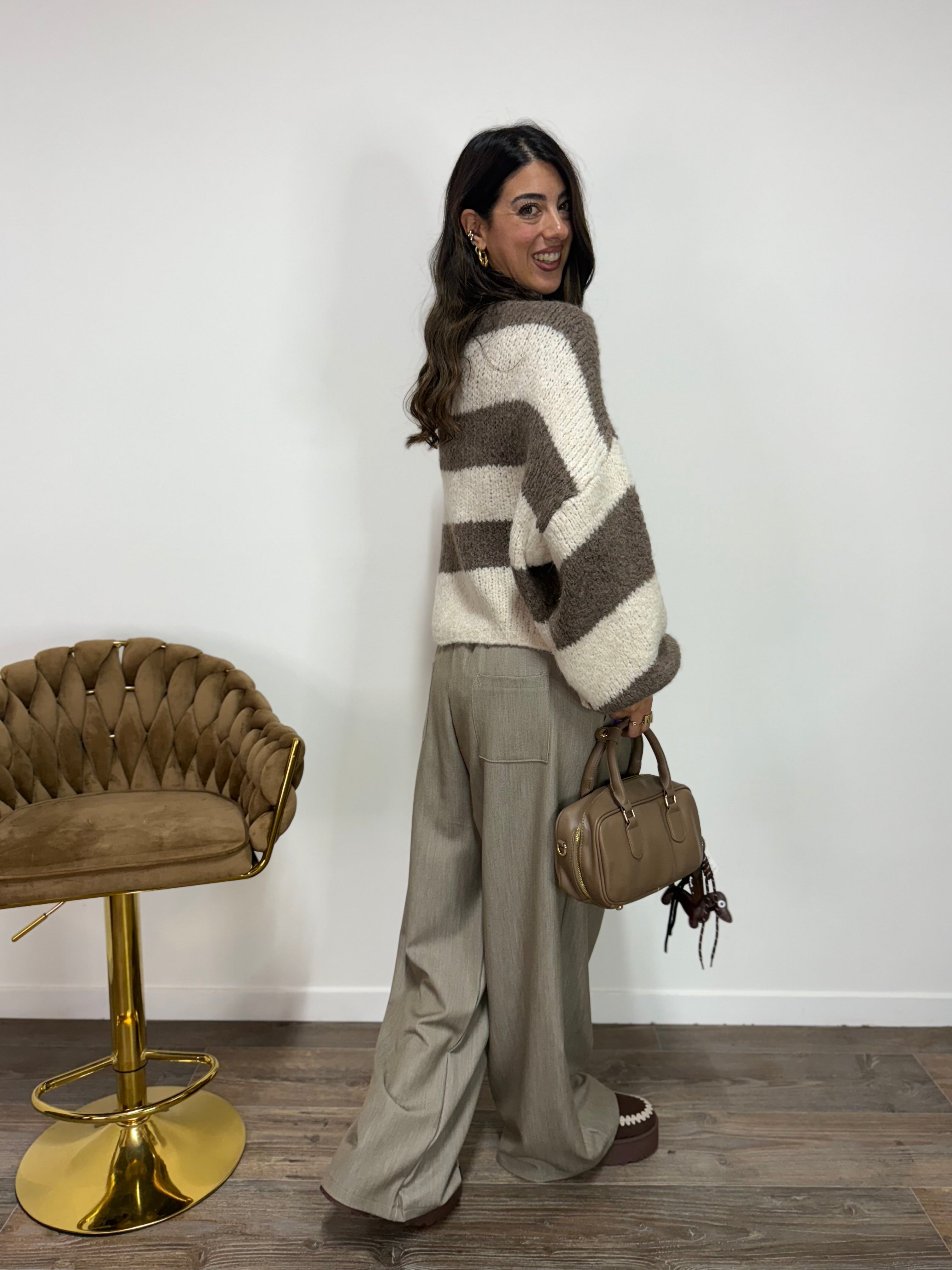 Cardigan Fiocco Fango/Panna