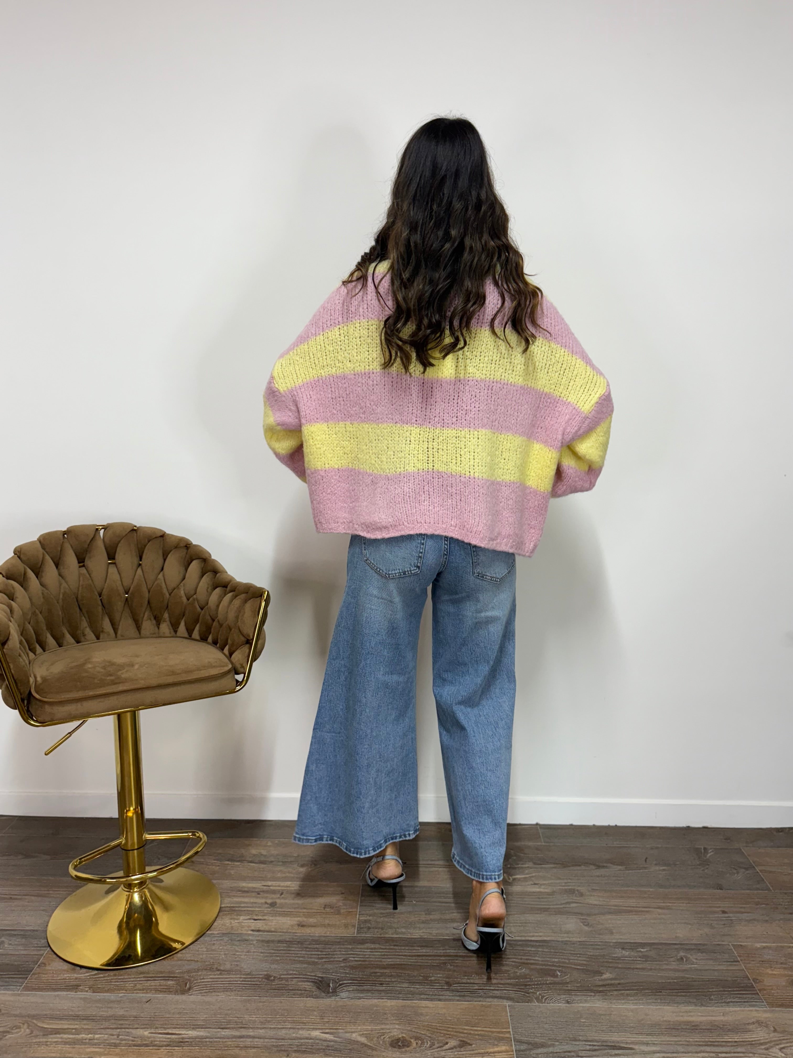 Cardigan Fiocco Giallo/Rosa