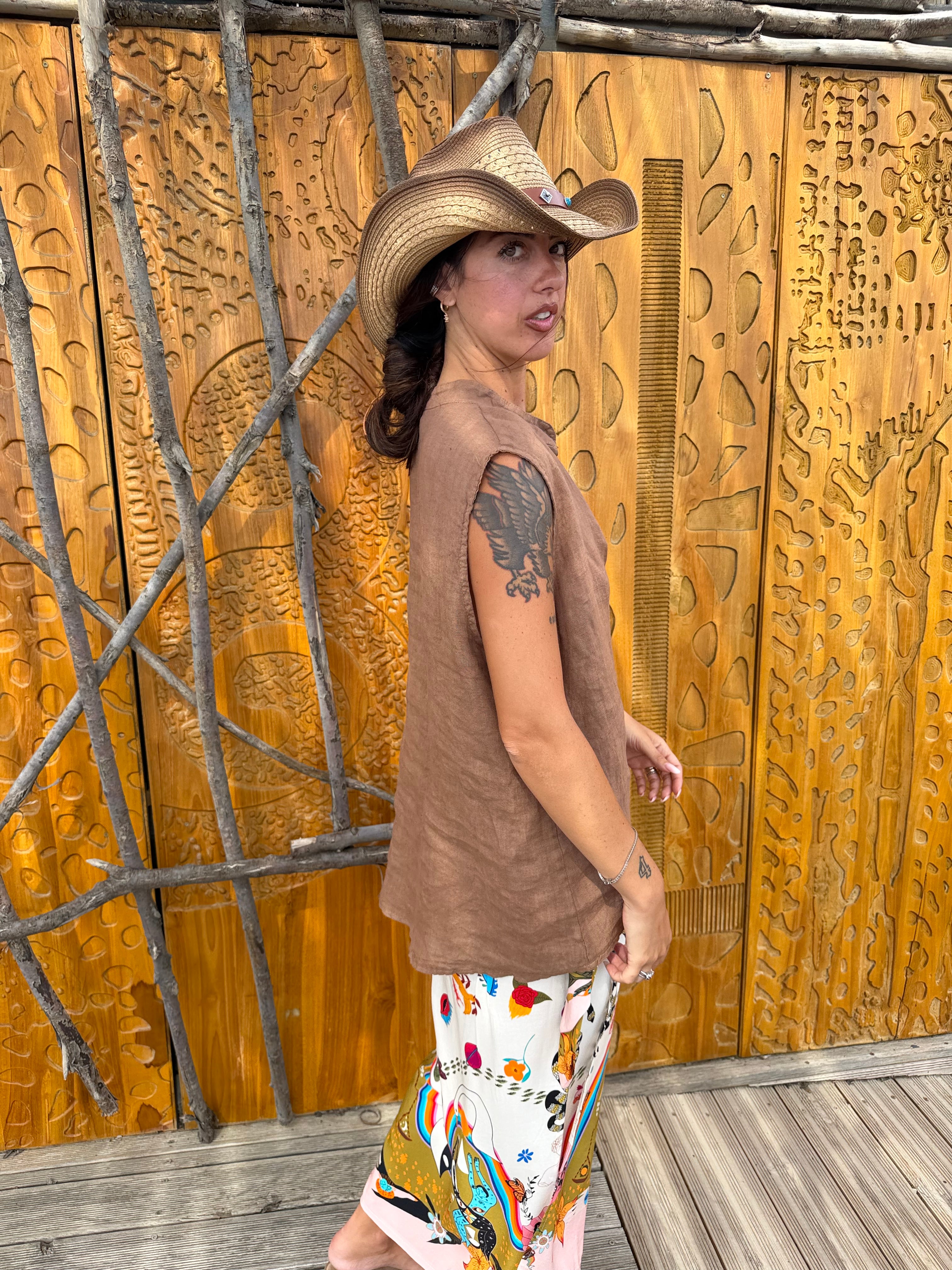 Blusa Puro Lino Cammello