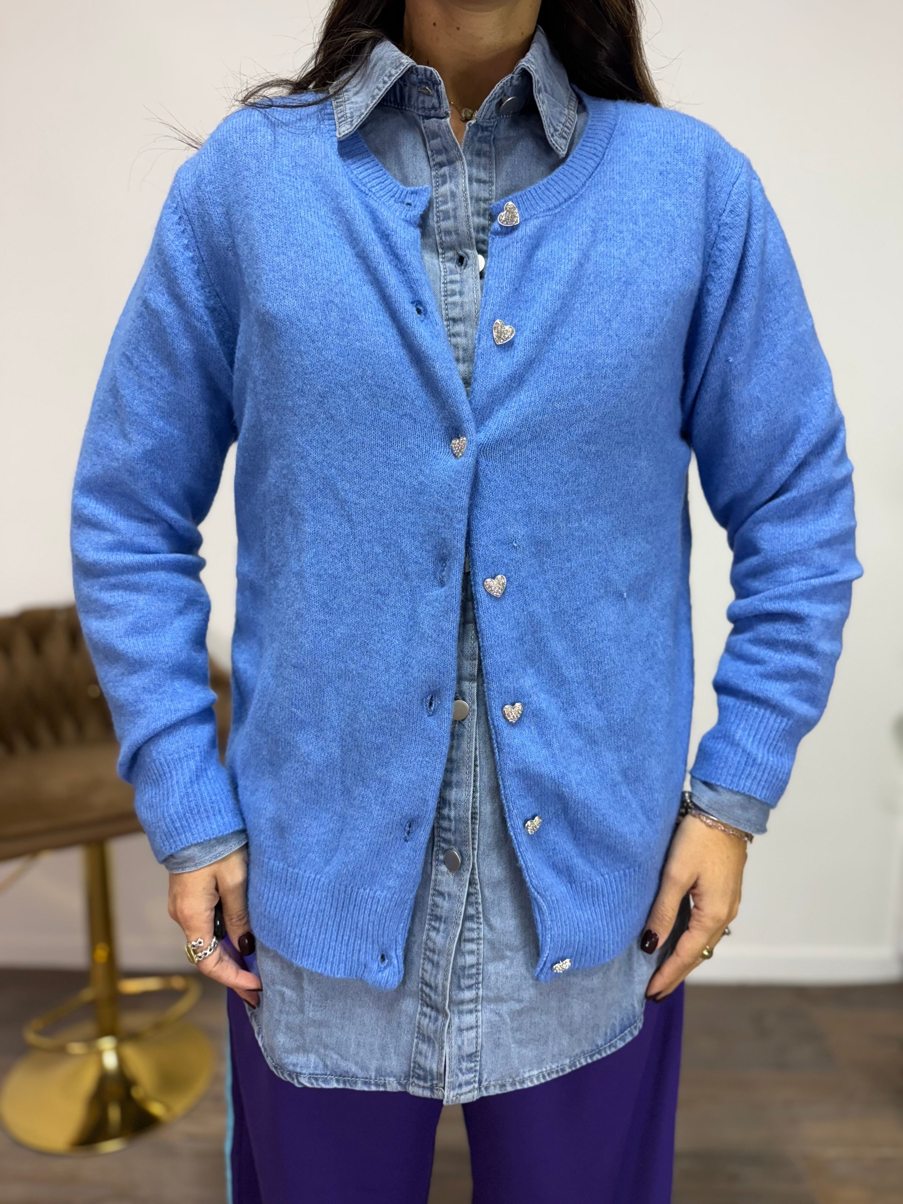Cardigan CuoreStrass Azzurro