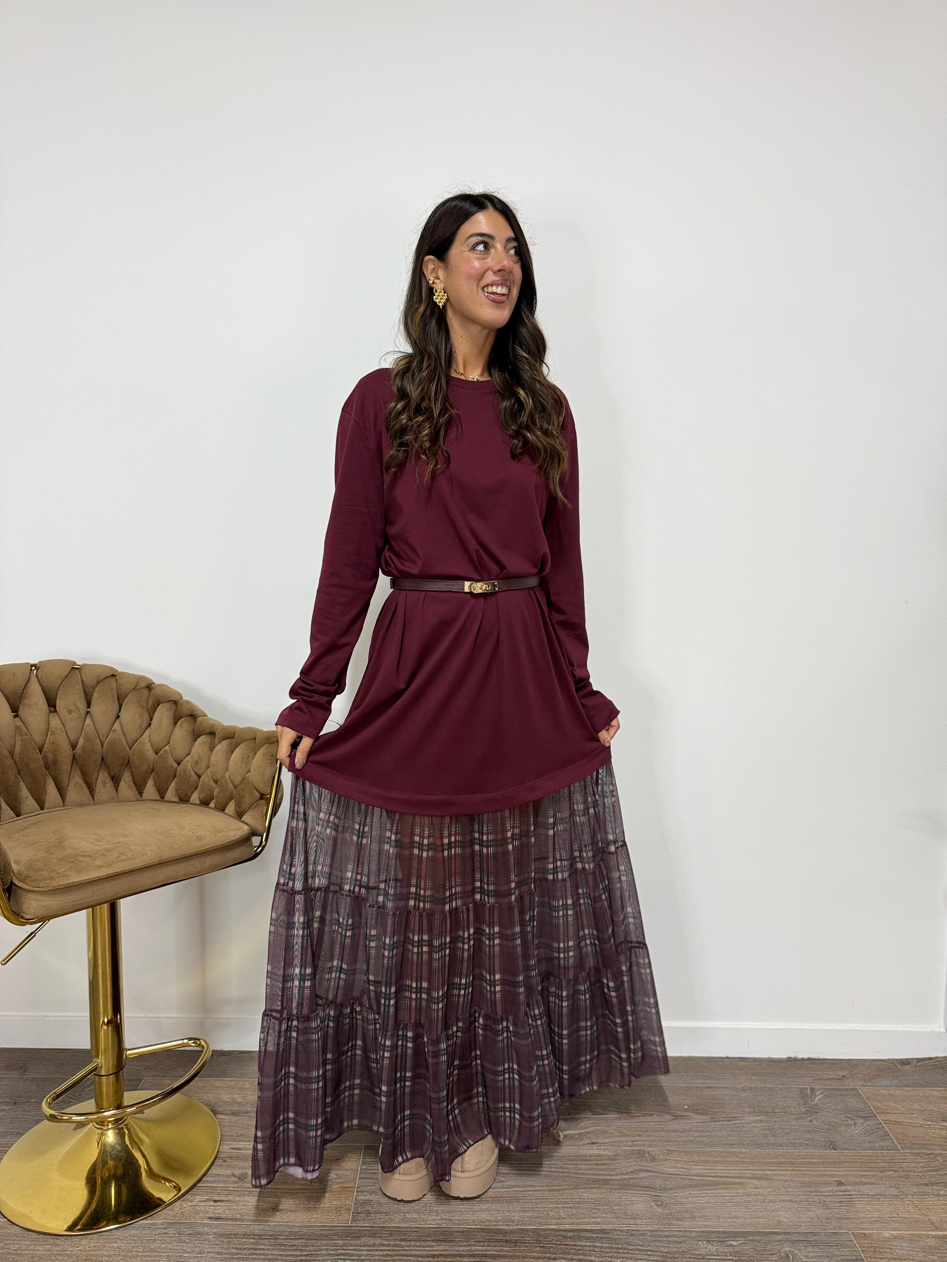 Abito Kilt LUMINA Bordeaux
