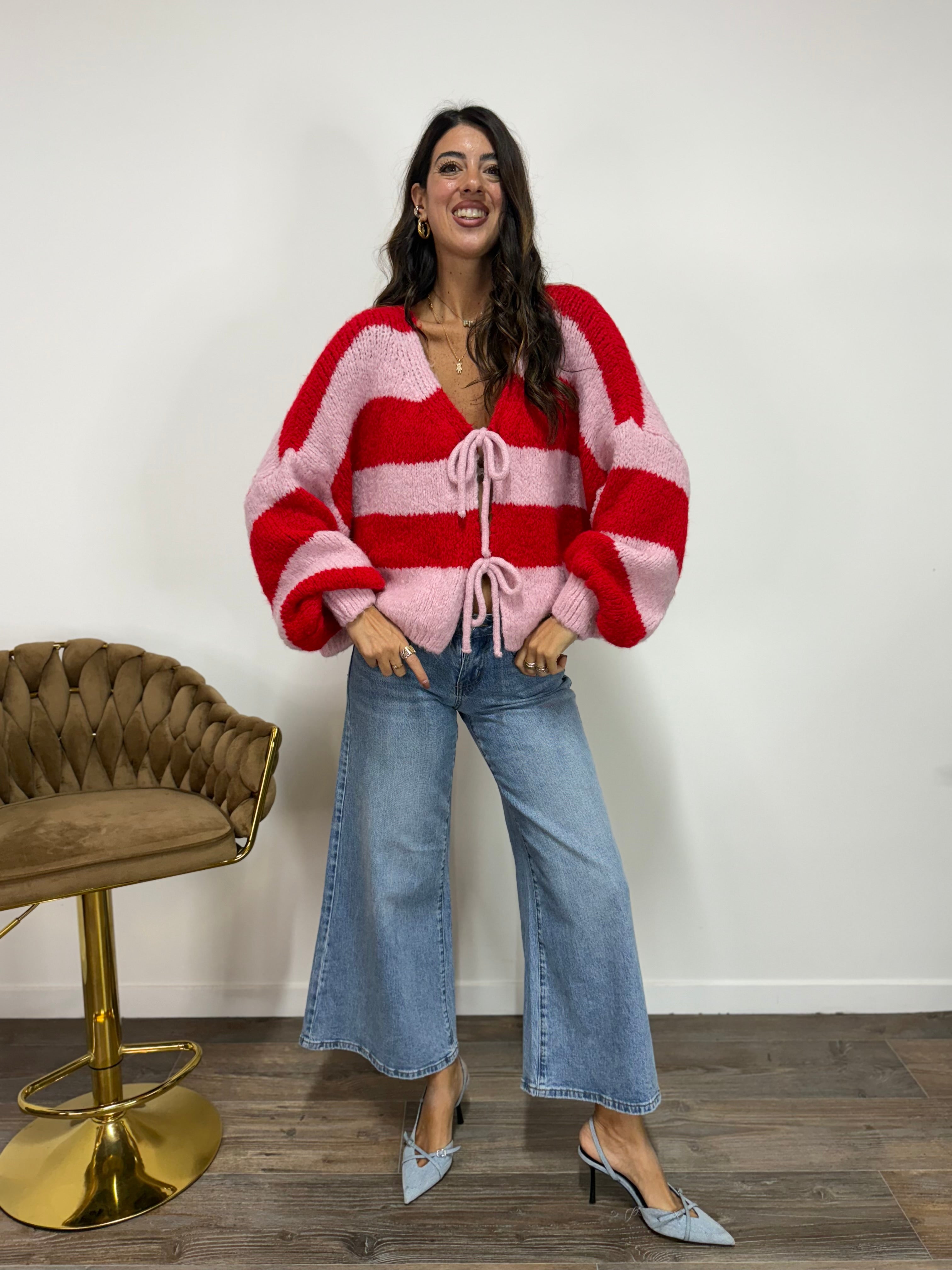 Cardigan Fiocco Rosso/Rosa