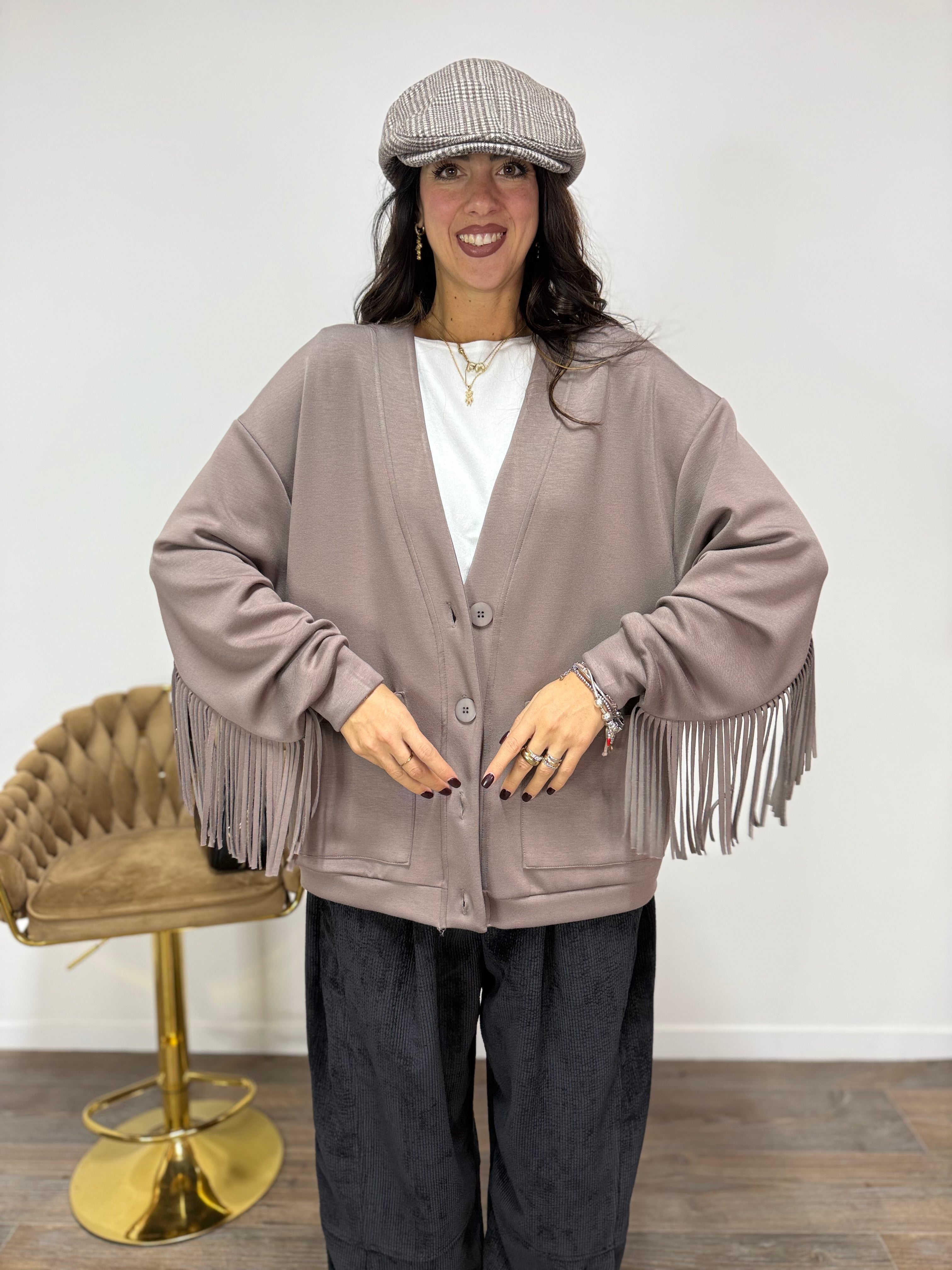Cardigan Pocket Frange LUMINA Fango
