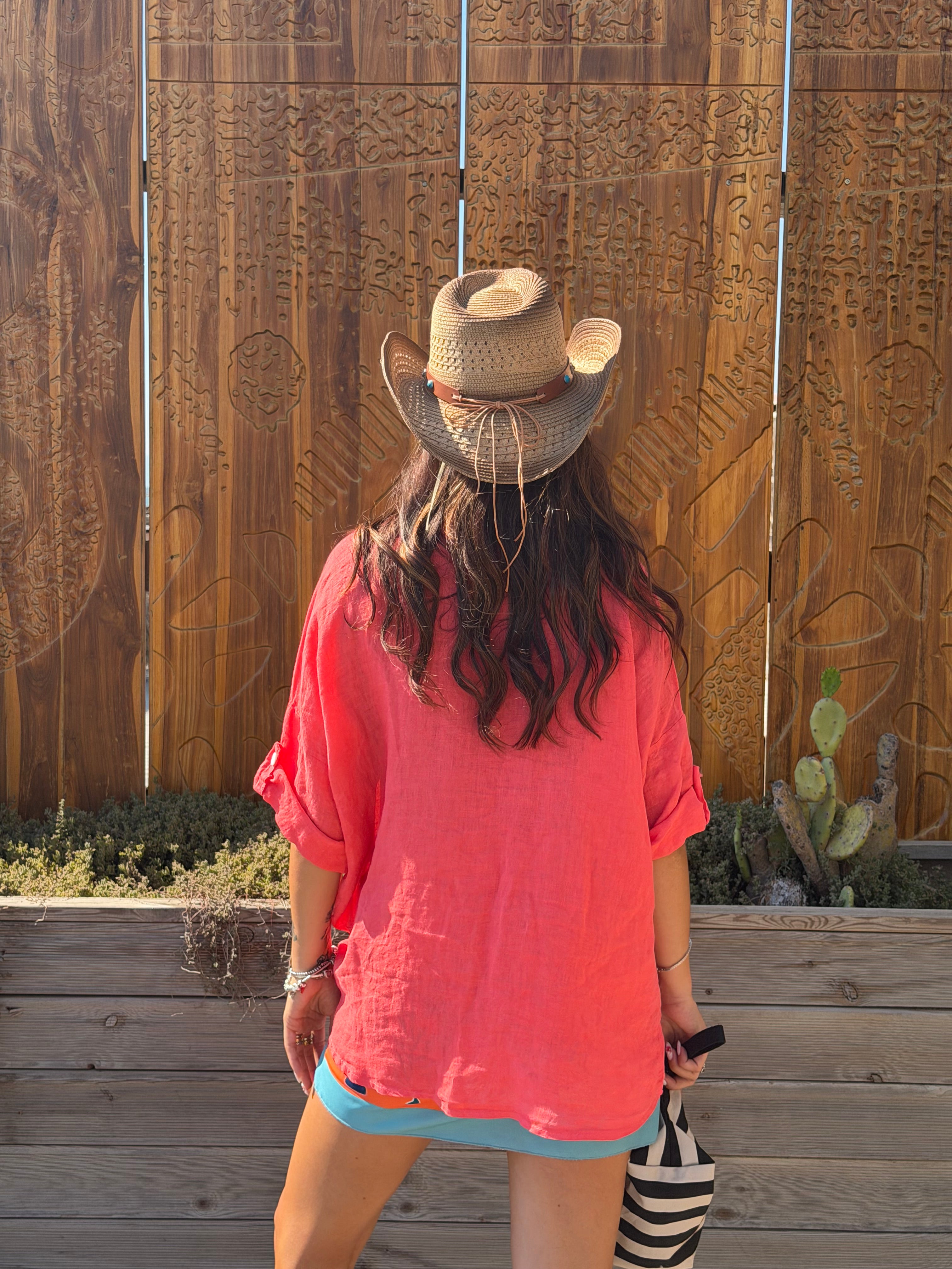 Maxi Camicia Puro Lino Corallo