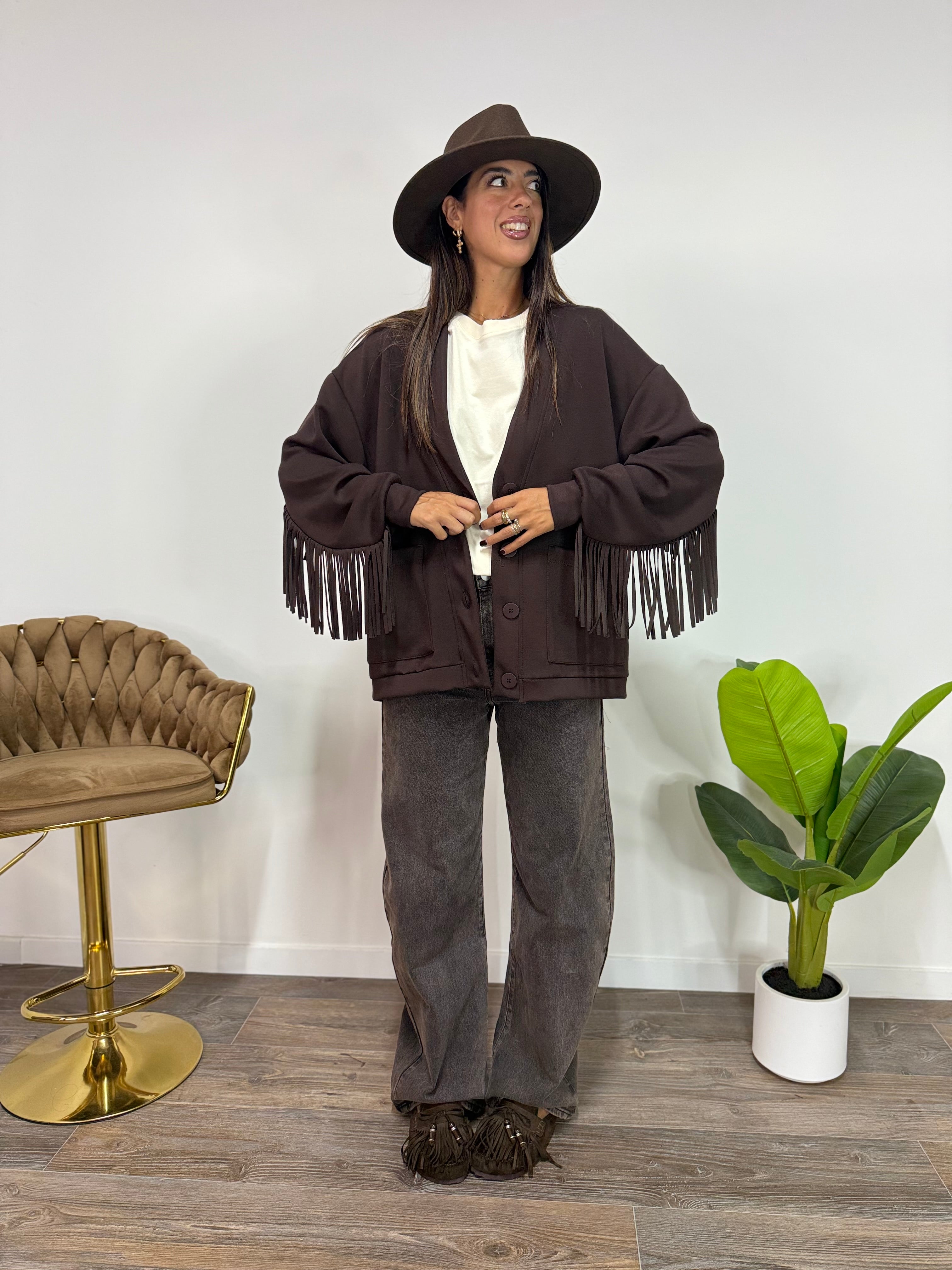 Cardigan Pocket Frange LUMINA Marrone