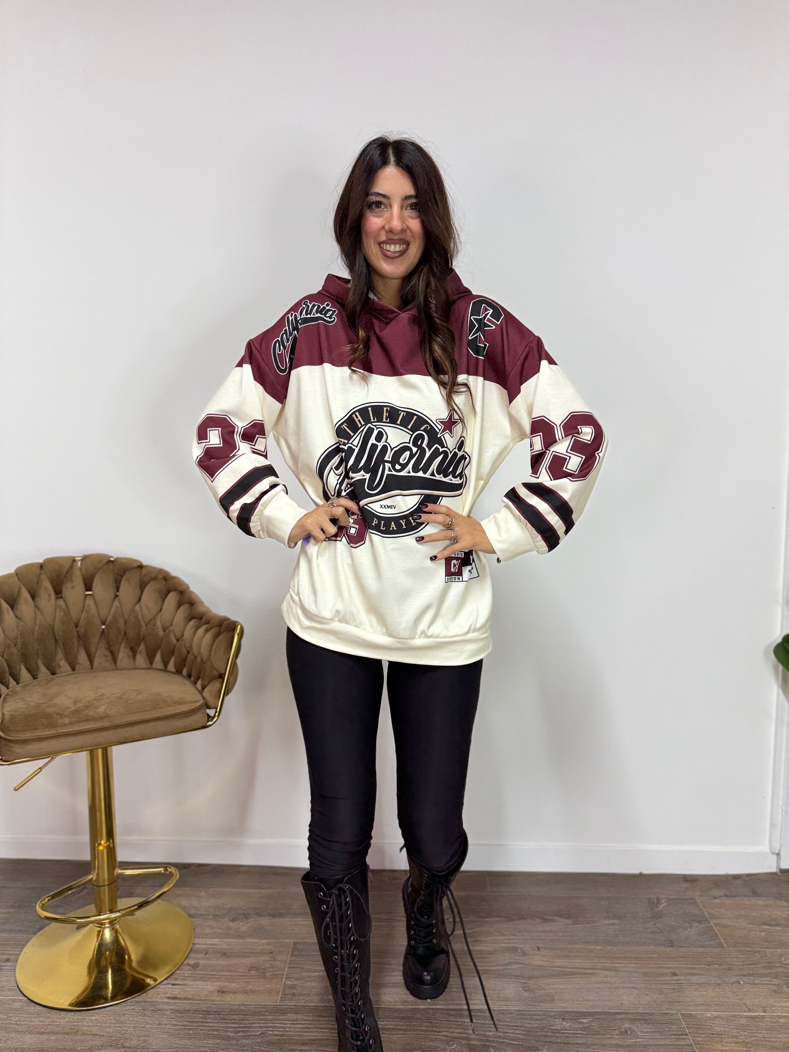 Felpa Cappuccio California Bordeuax