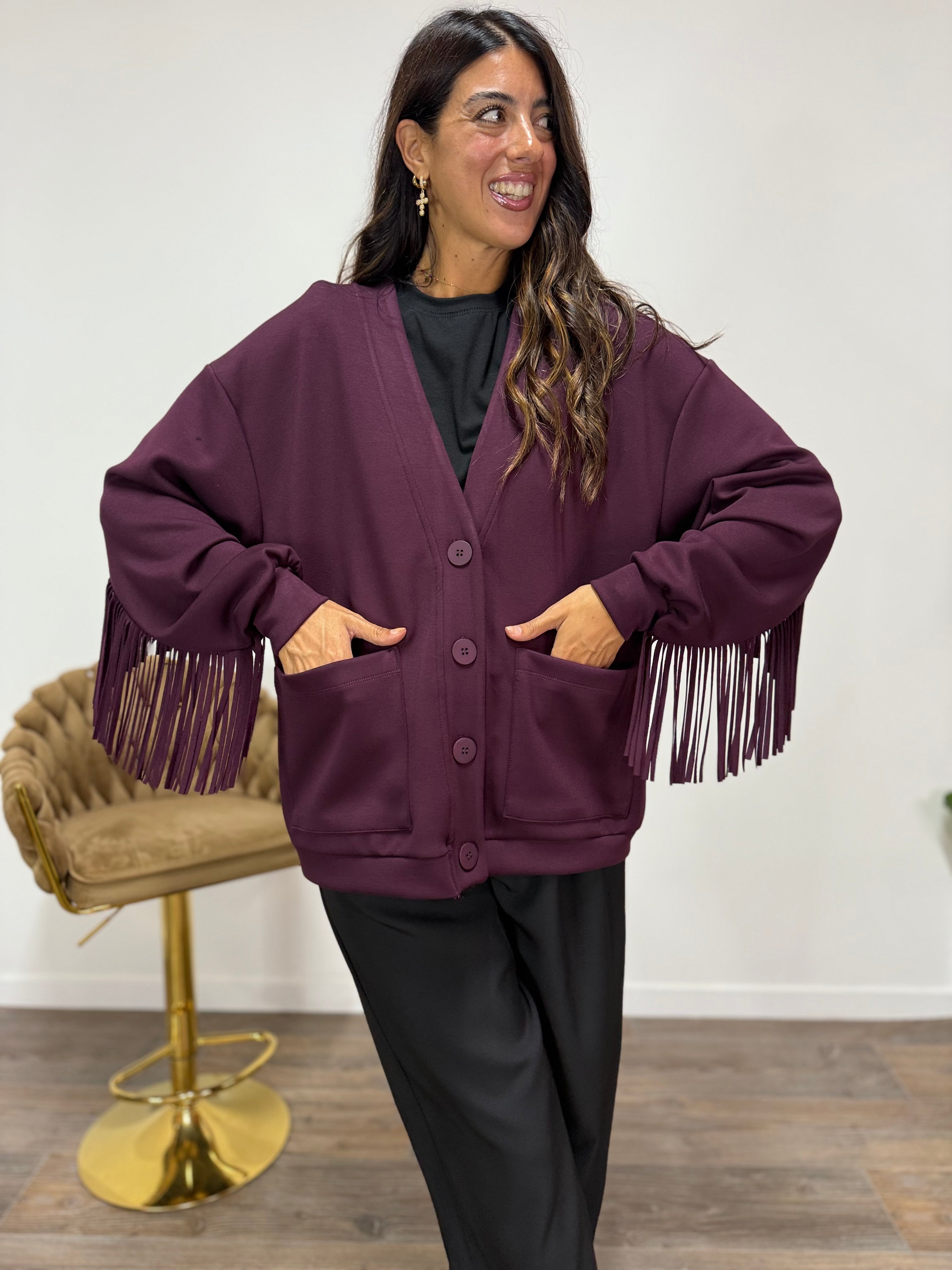 Cardigan Pocket Frange LUMINA Prugna