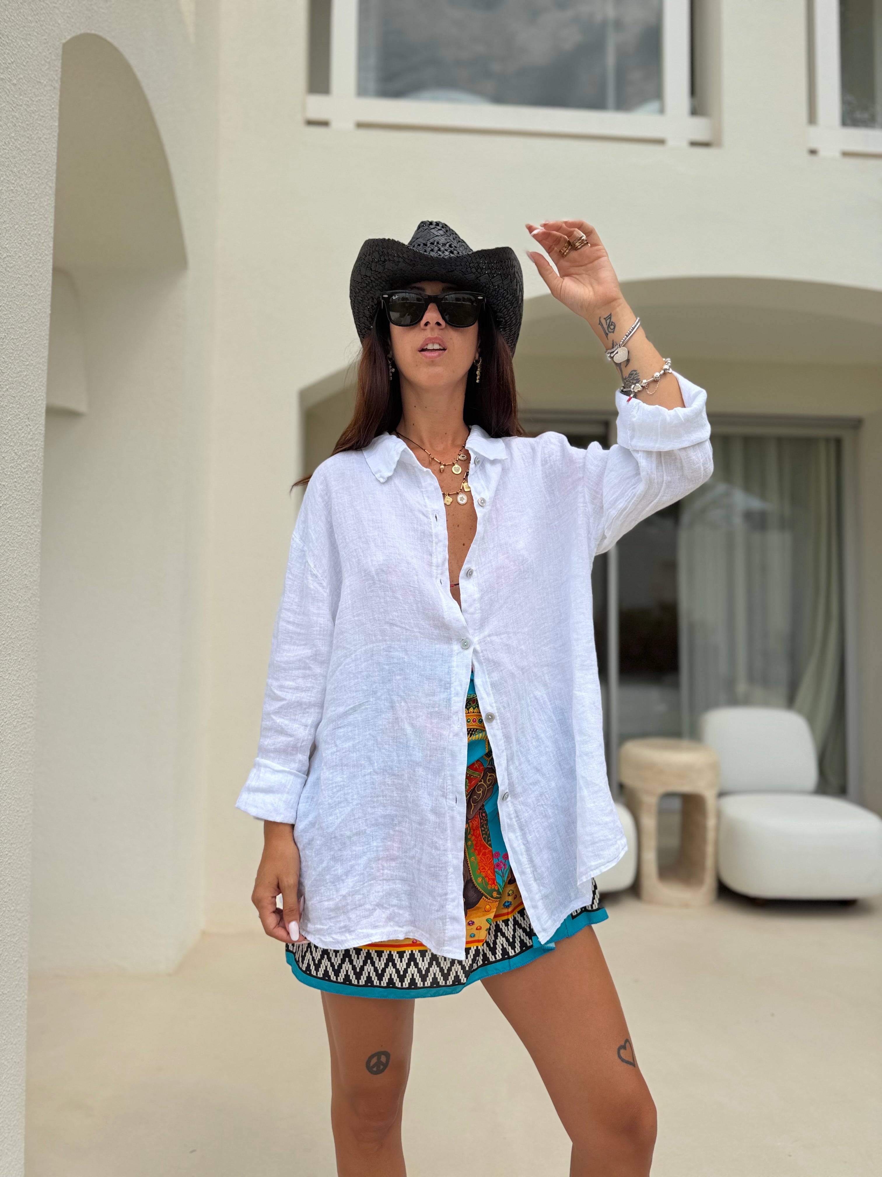 Maxi Camicia Puro Lino Bianca