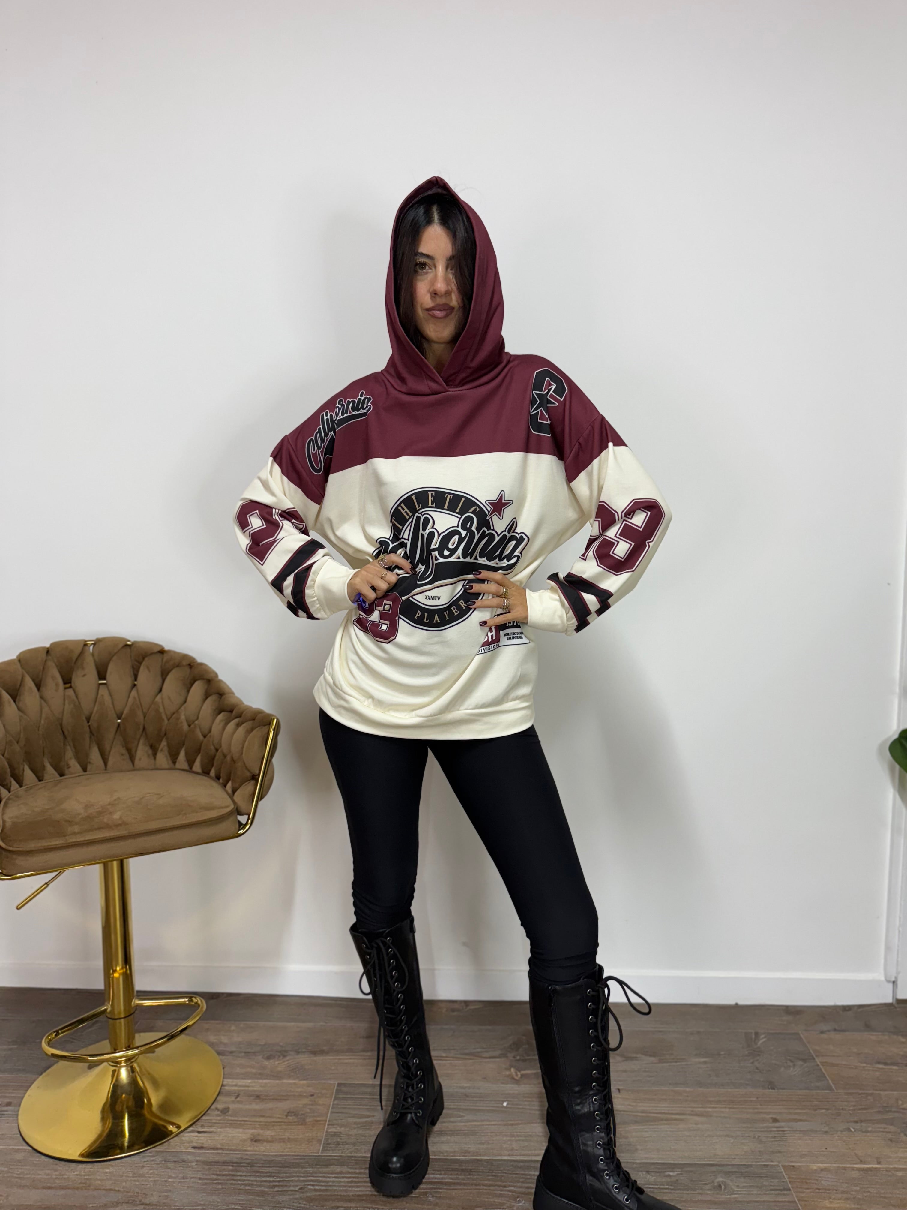 Felpa Cappuccio California Bordeuax