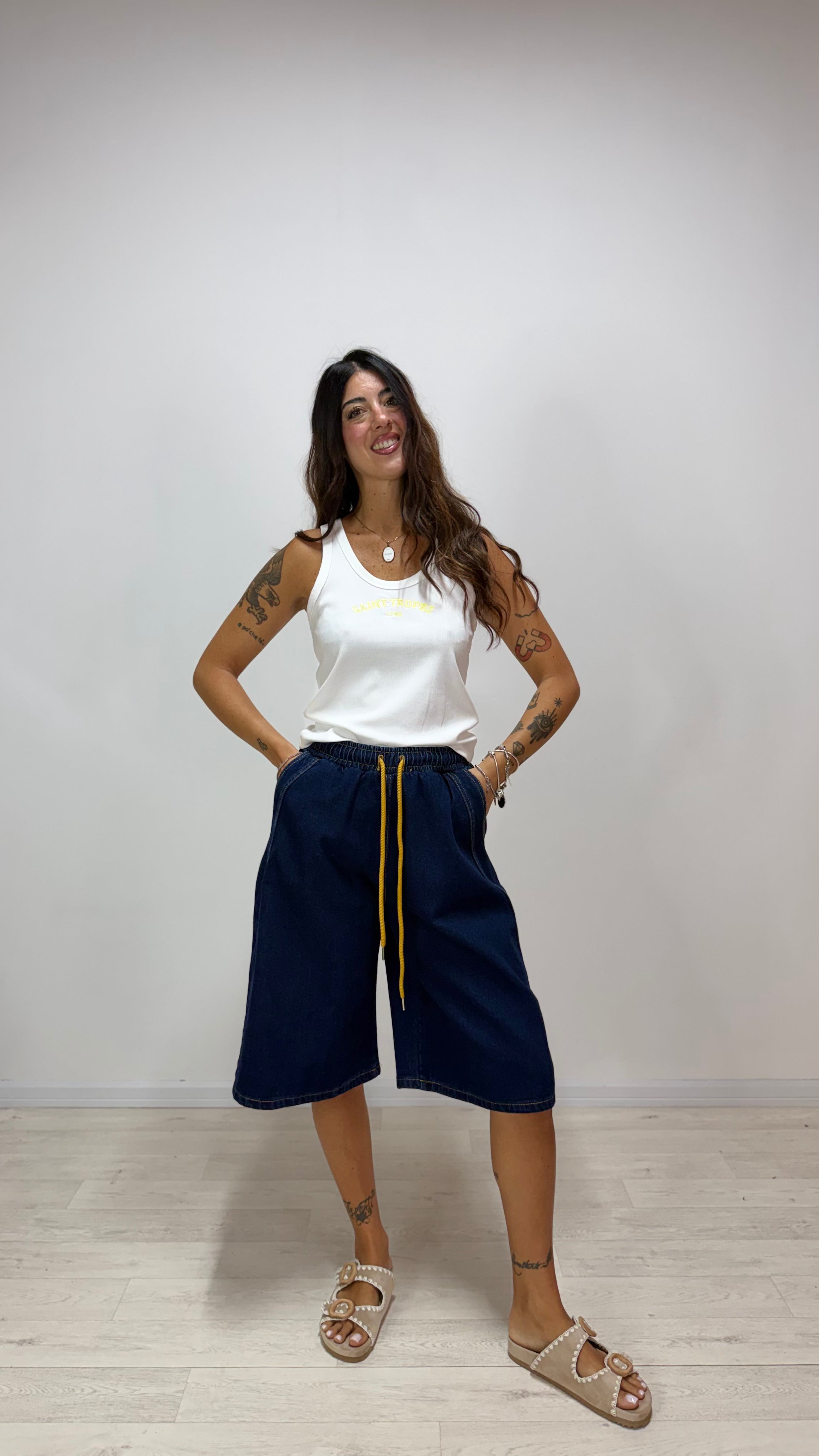 Bermudone Denim Yellow Line JUST WEST