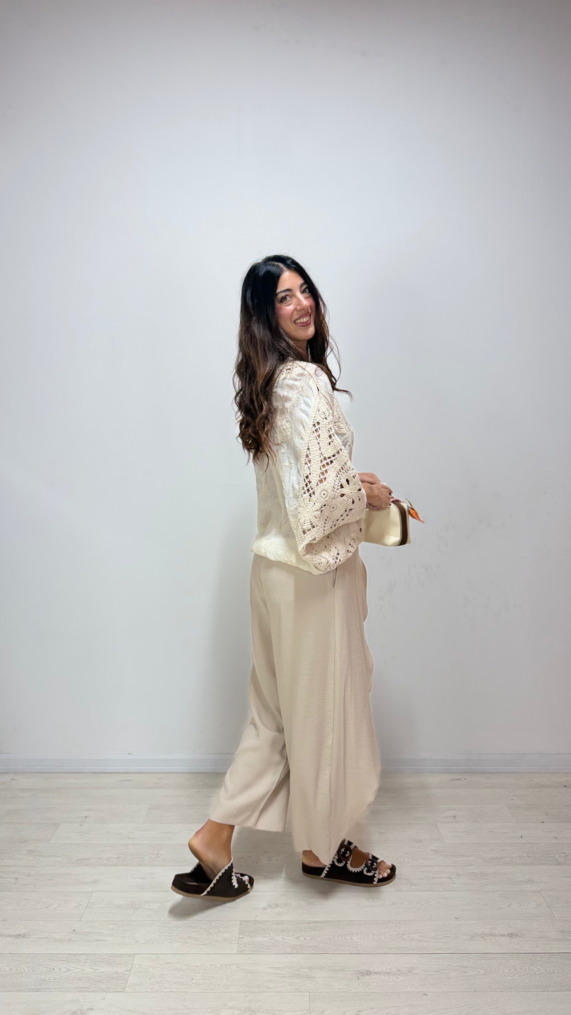 Cardigan Ricamo Macramè Beige