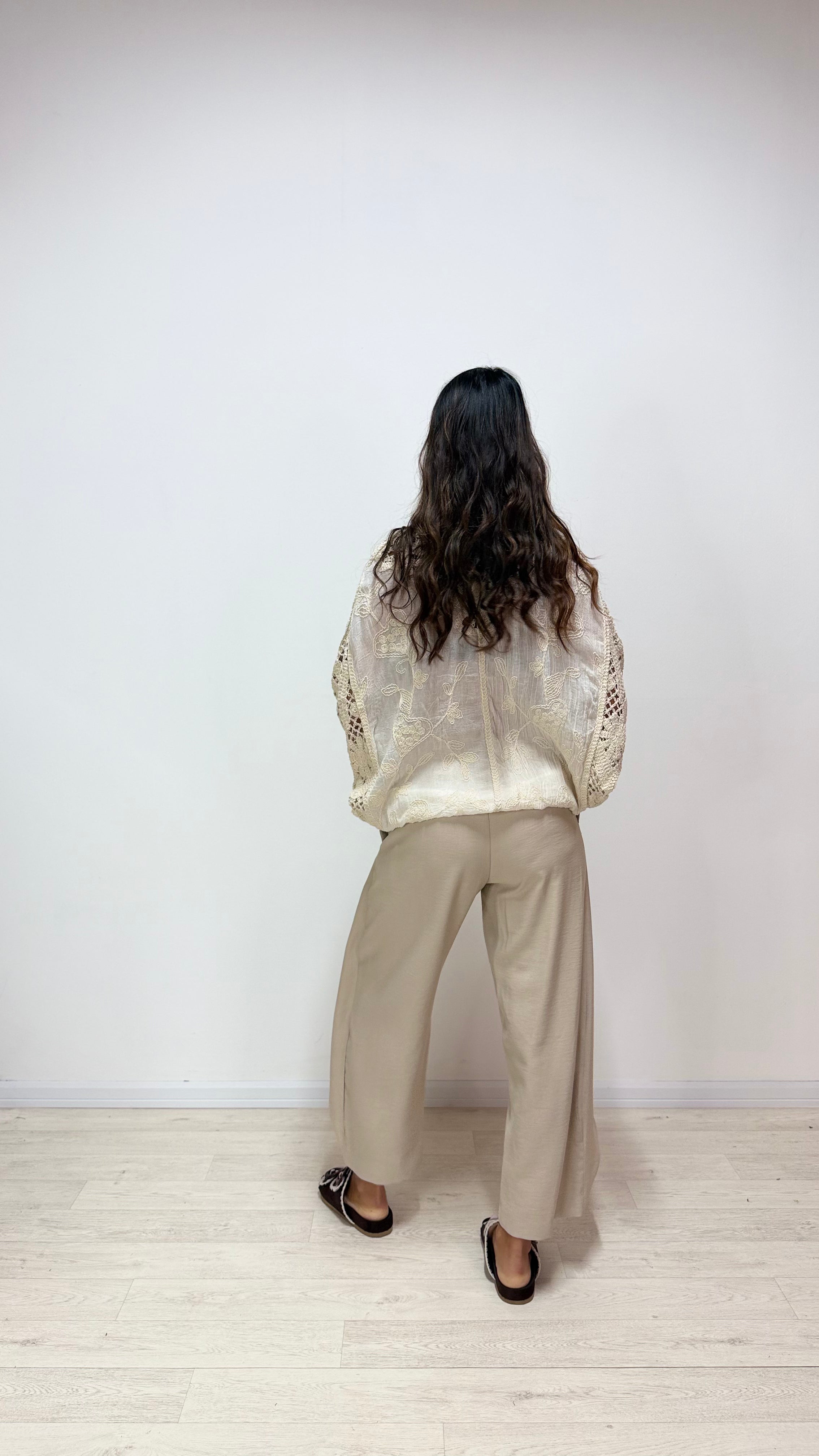 Cardigan Ricamo Macramè Beige