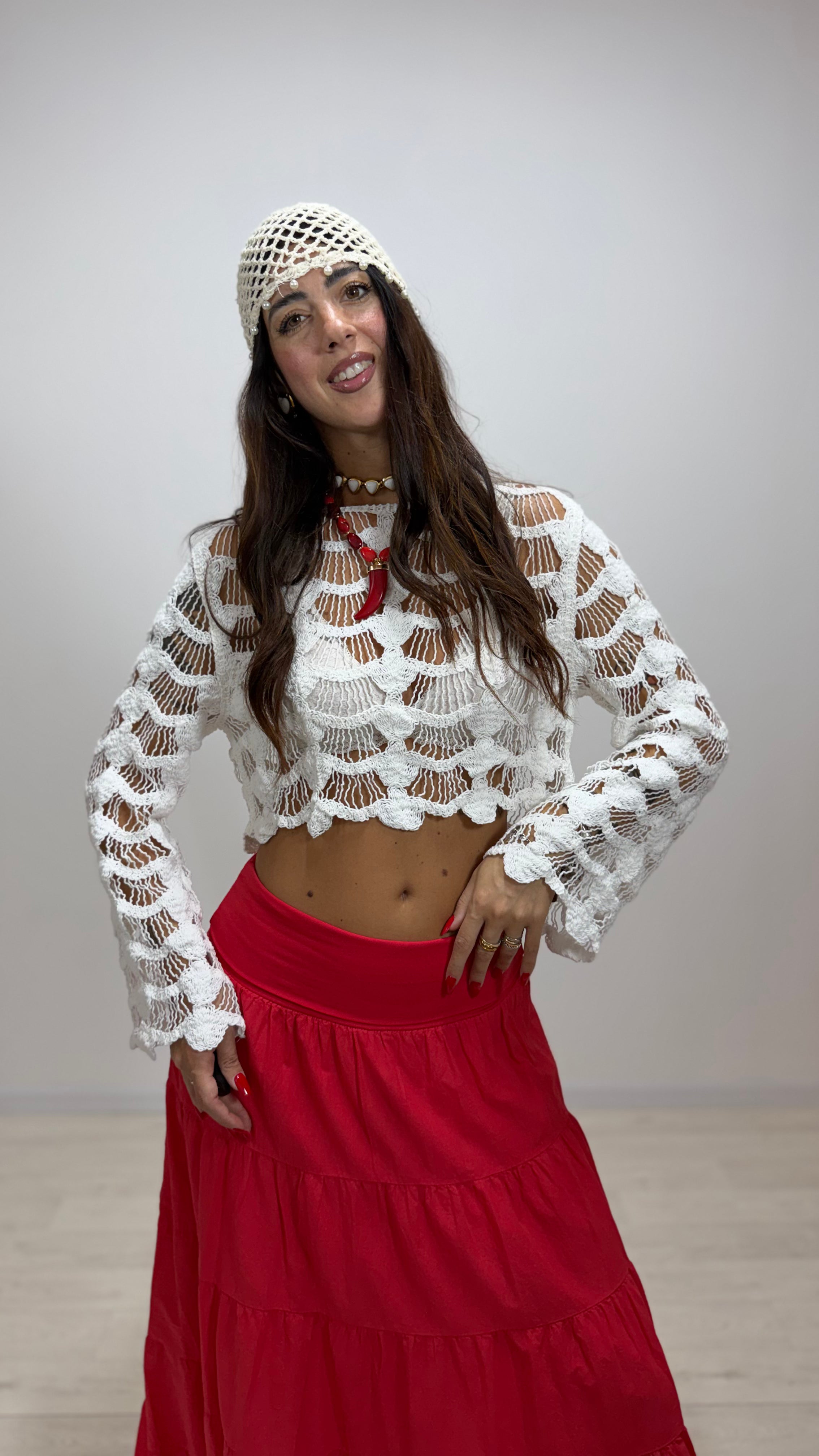 Maglia Macramè Barbados Bianca
