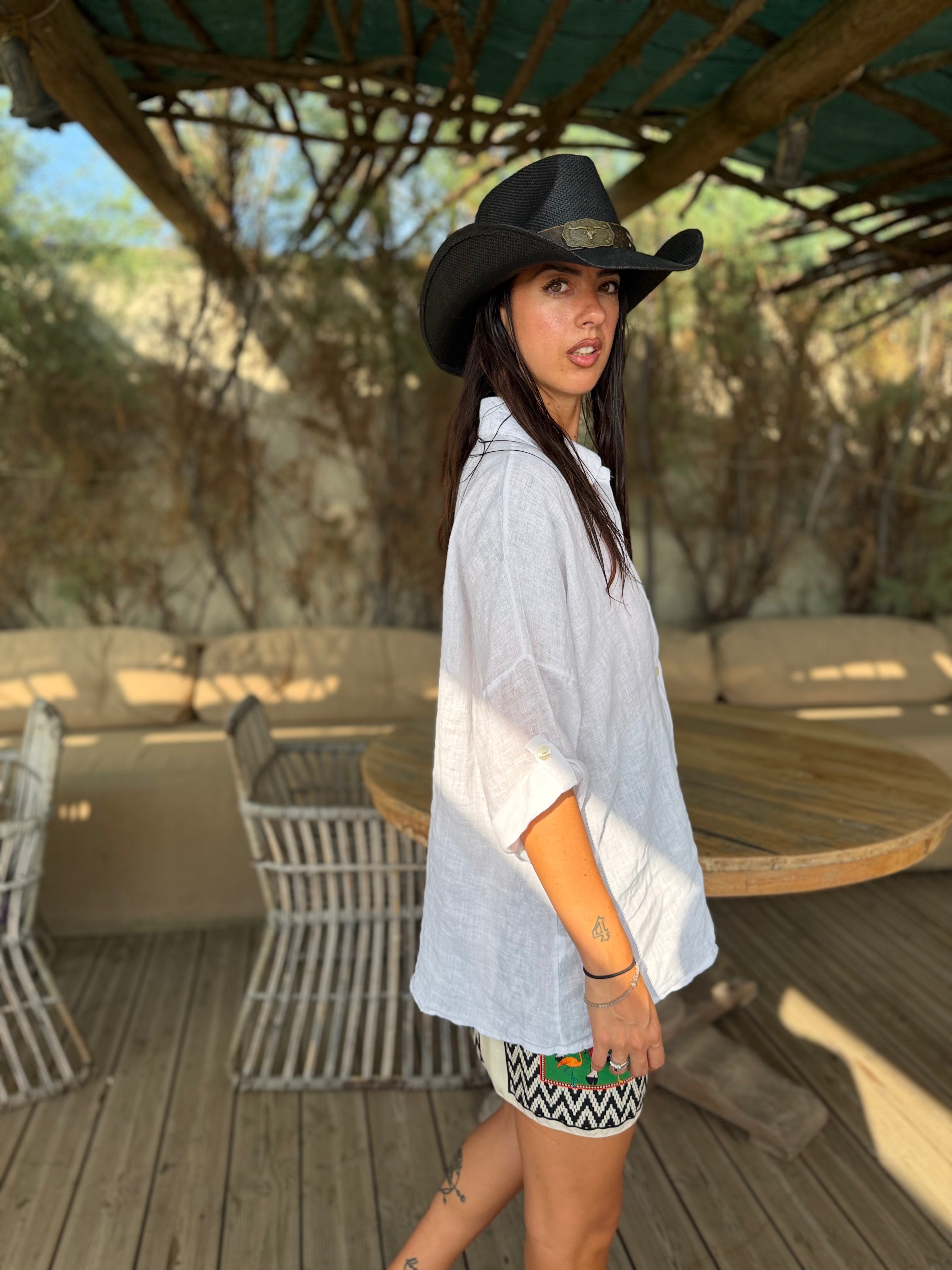 Maxi Camicia Puro Lino Bianca