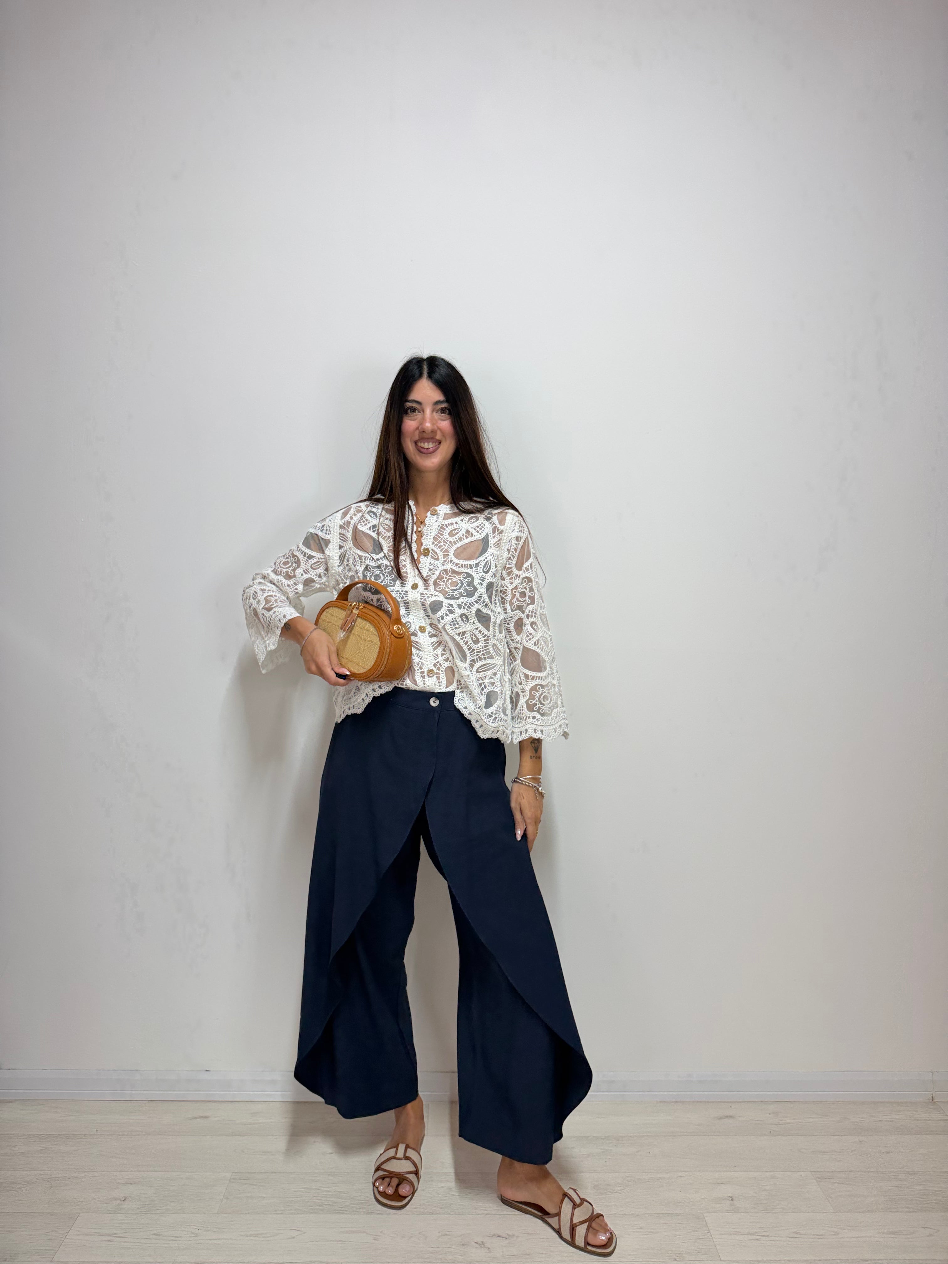 Cardigan Velato Macramè Bianco