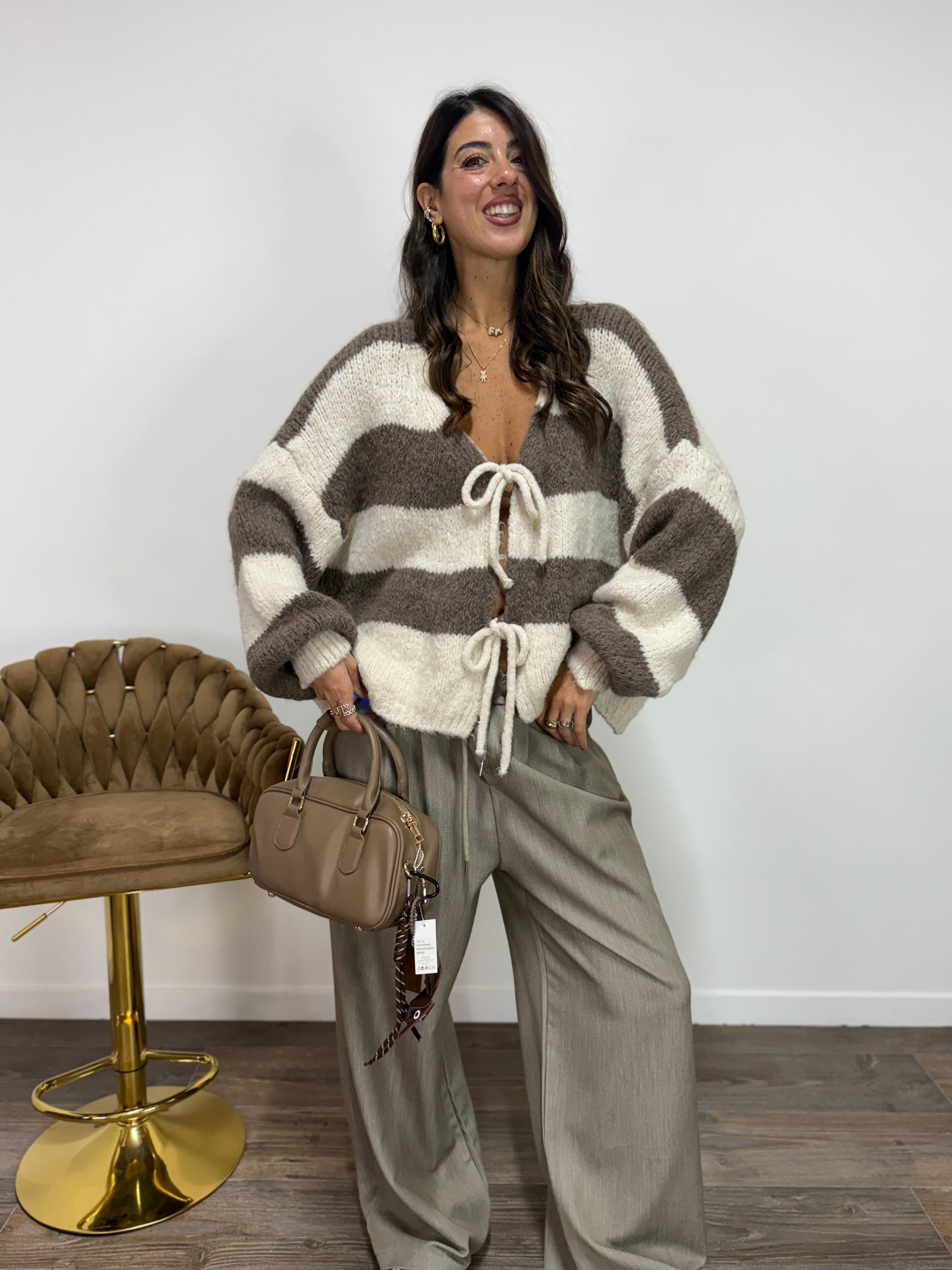 Cardigan Fiocco Fango/Panna