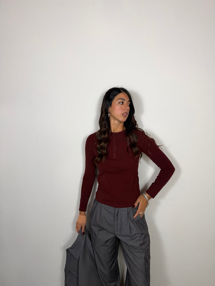 Maglia Bottoncini  LUMINA Bordeaux