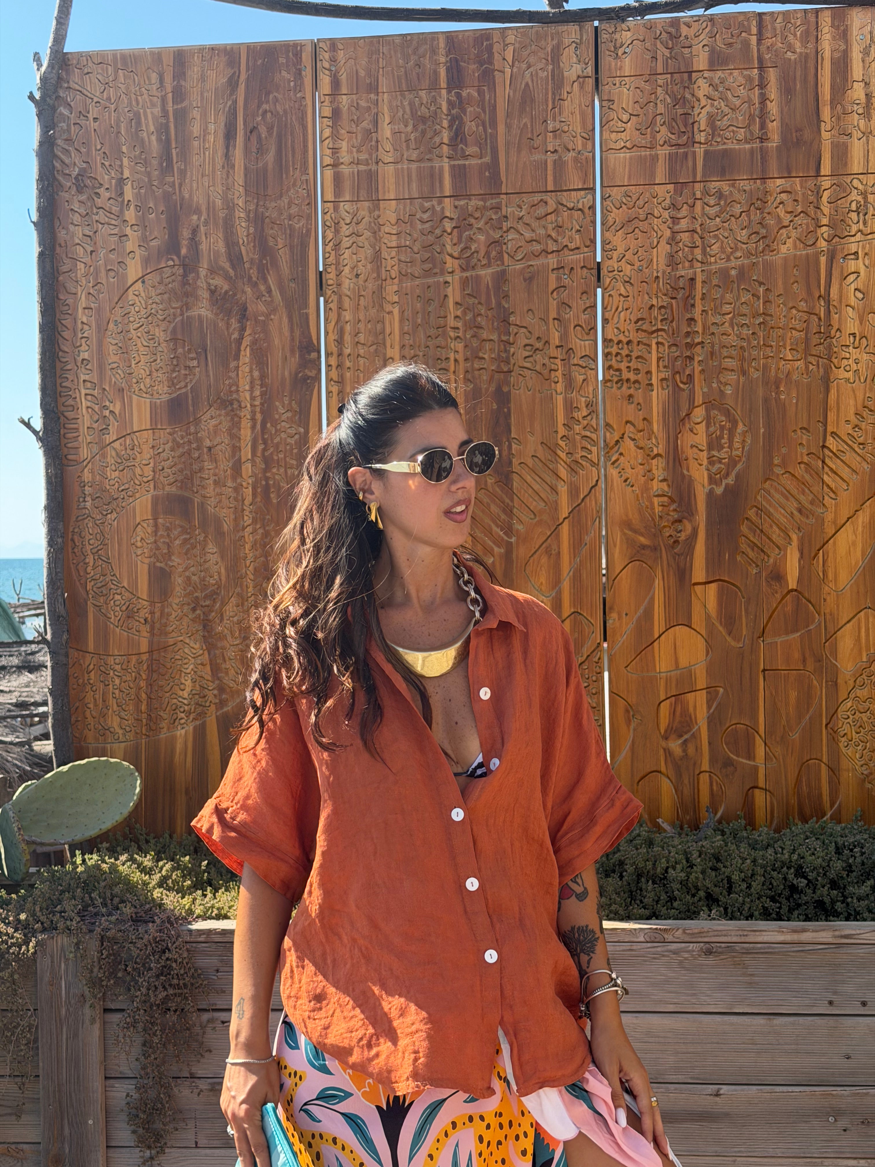 Camicia Puro Lino Ruggine