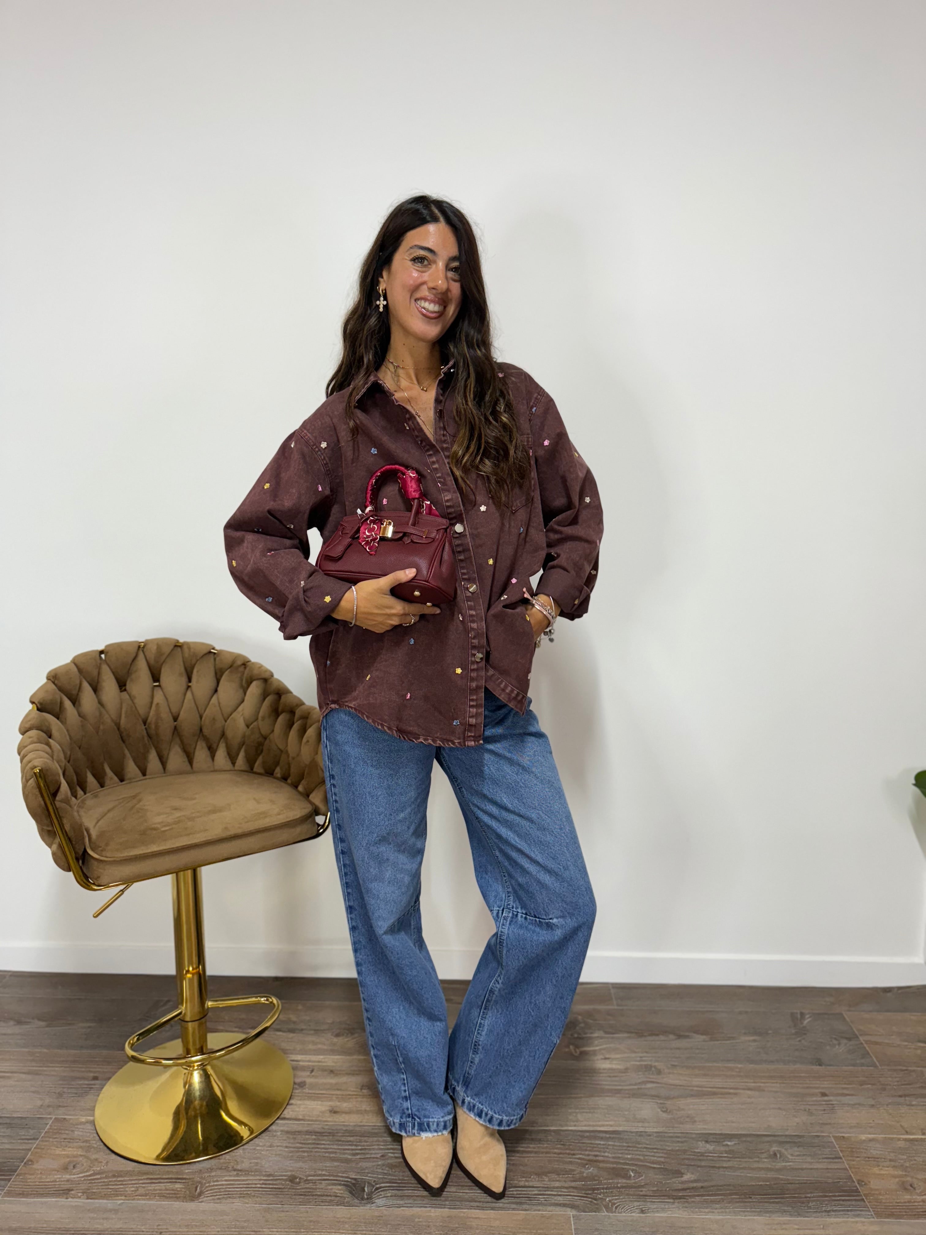 Camicia Flower Bordeaux