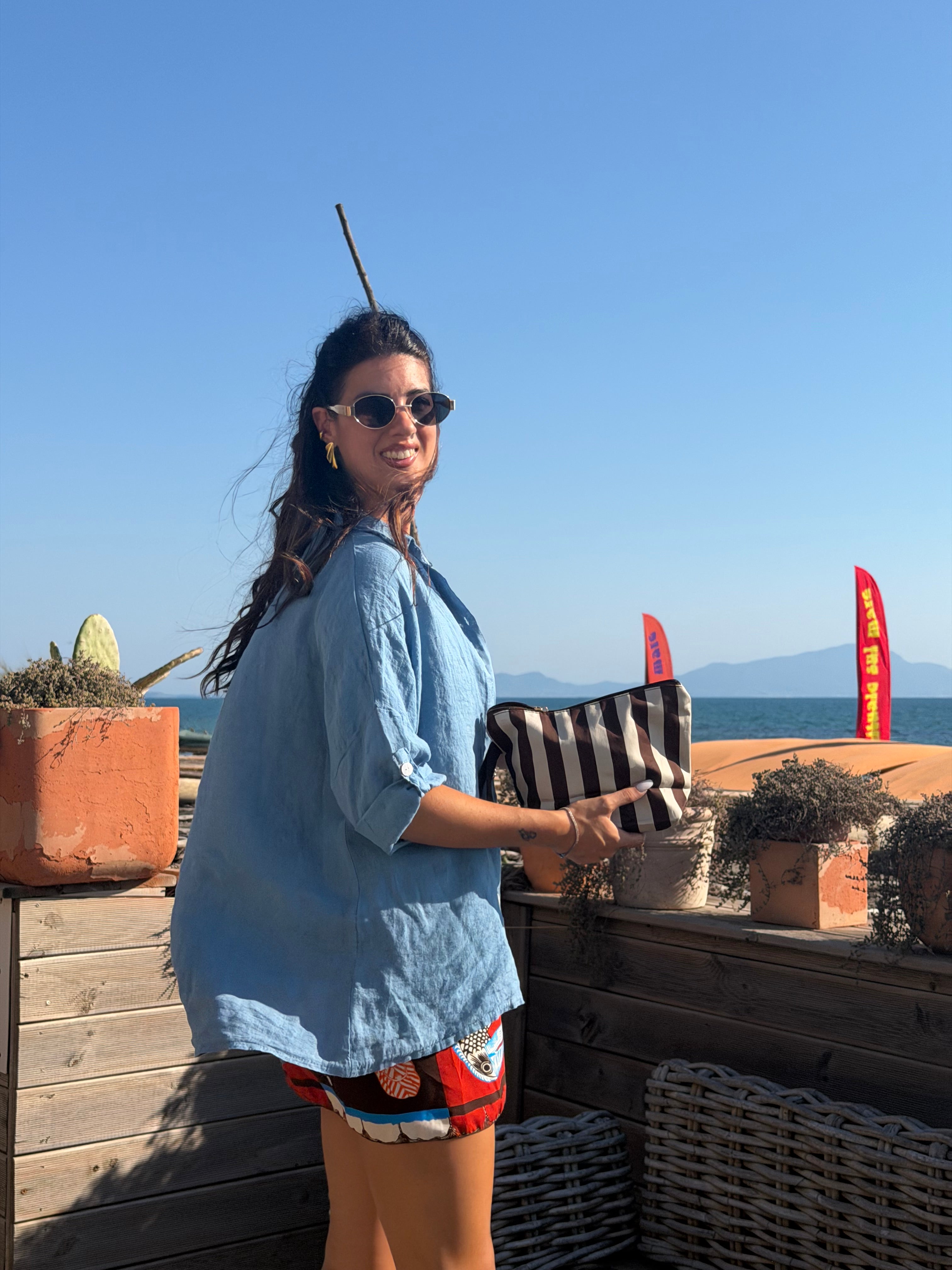 Maxi Camicia Puro Lino Blue Denim