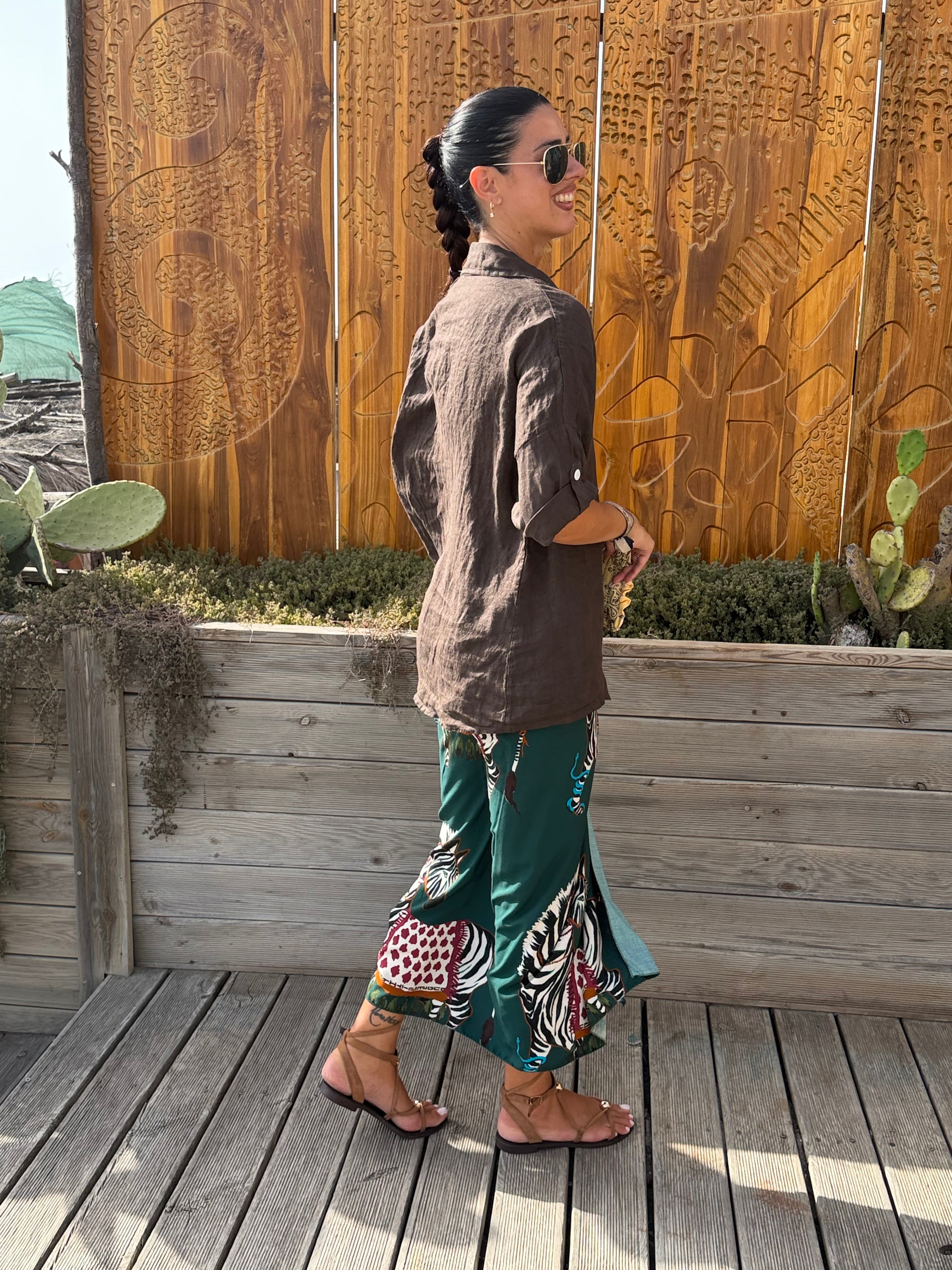 Maxi Camicia Puro Lino Marrone