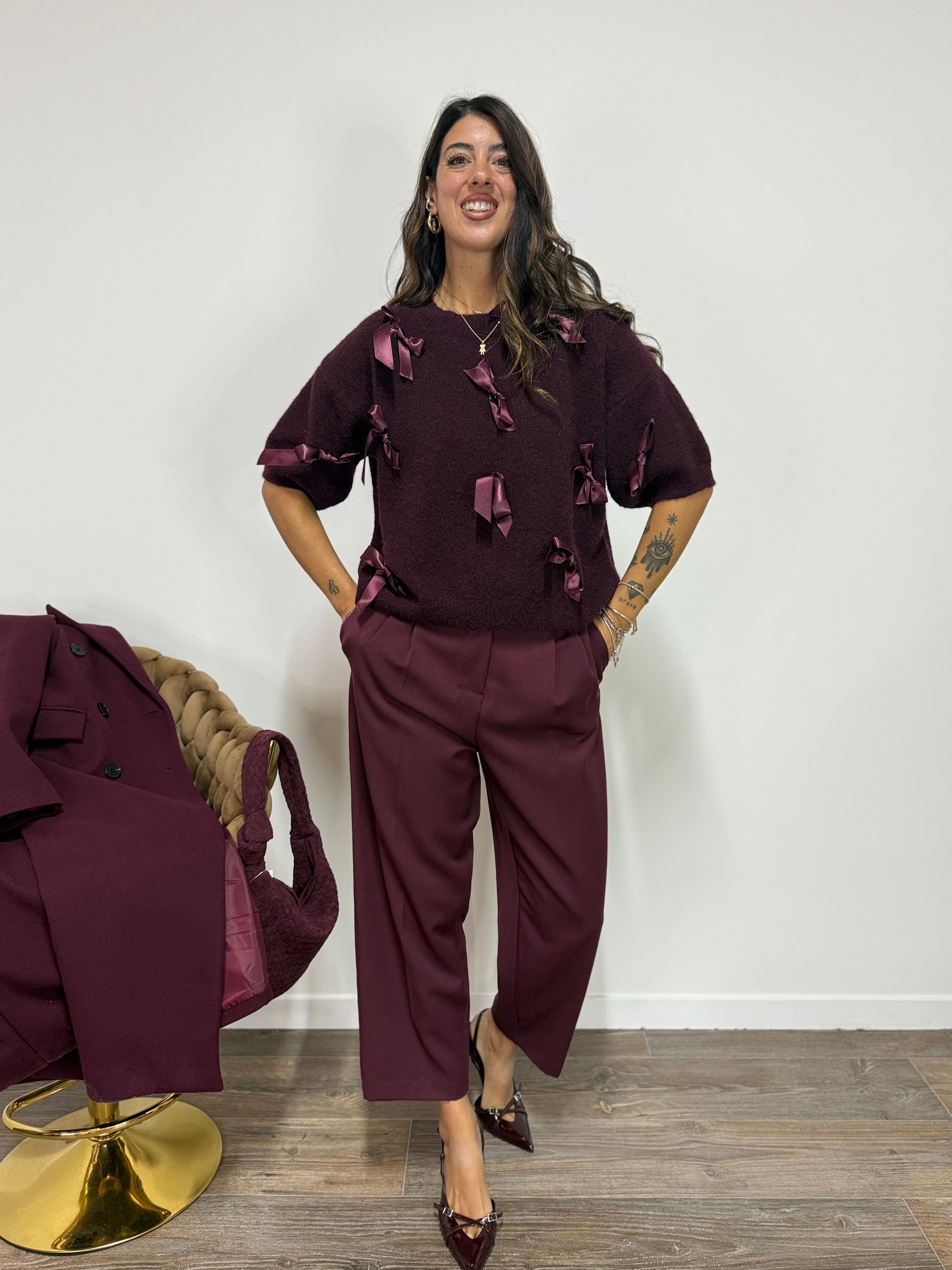 Pull Belle Noeud Bordeaux
