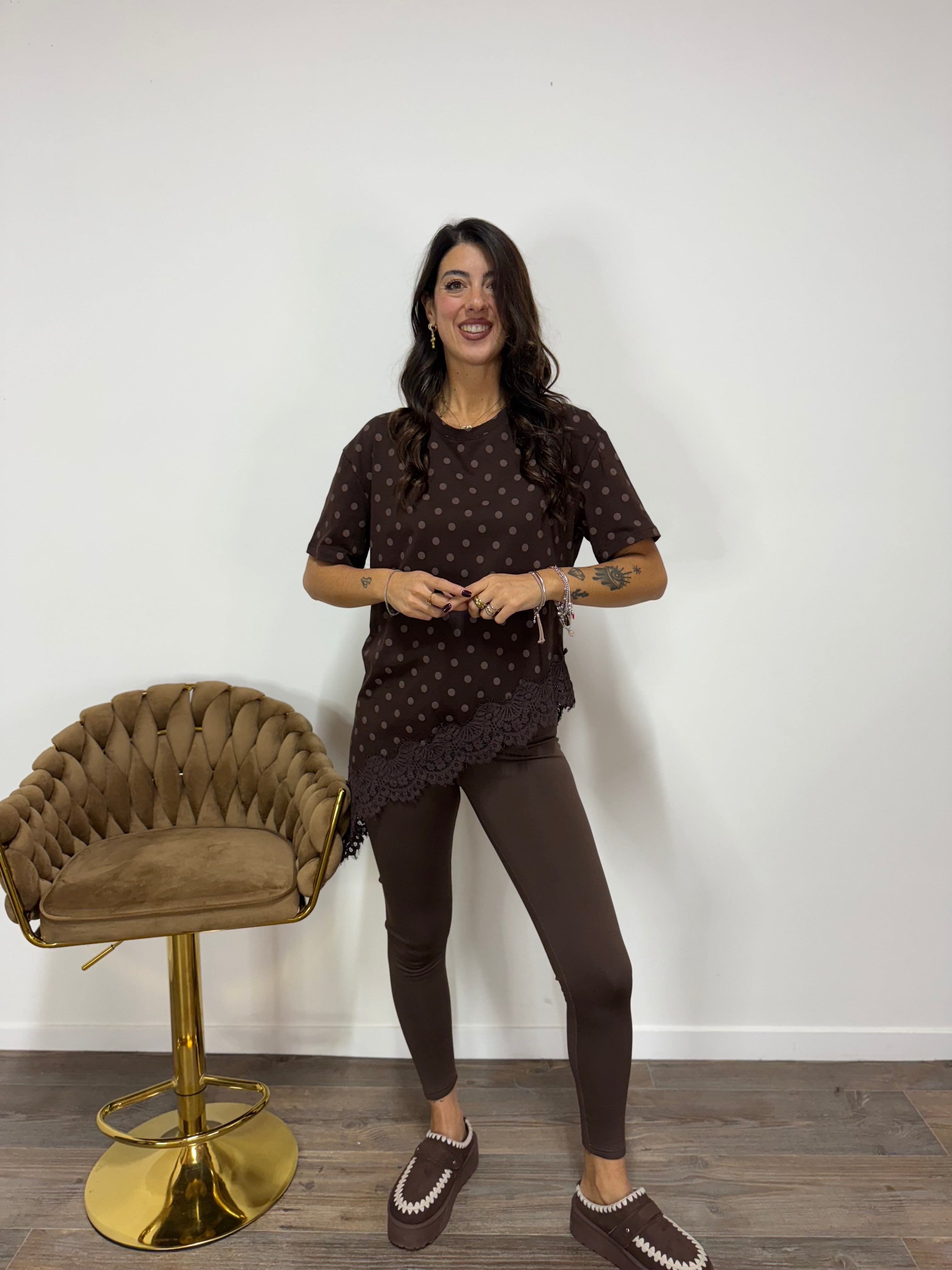 T-Shirt Lingerie Pois LUMINA Marrone