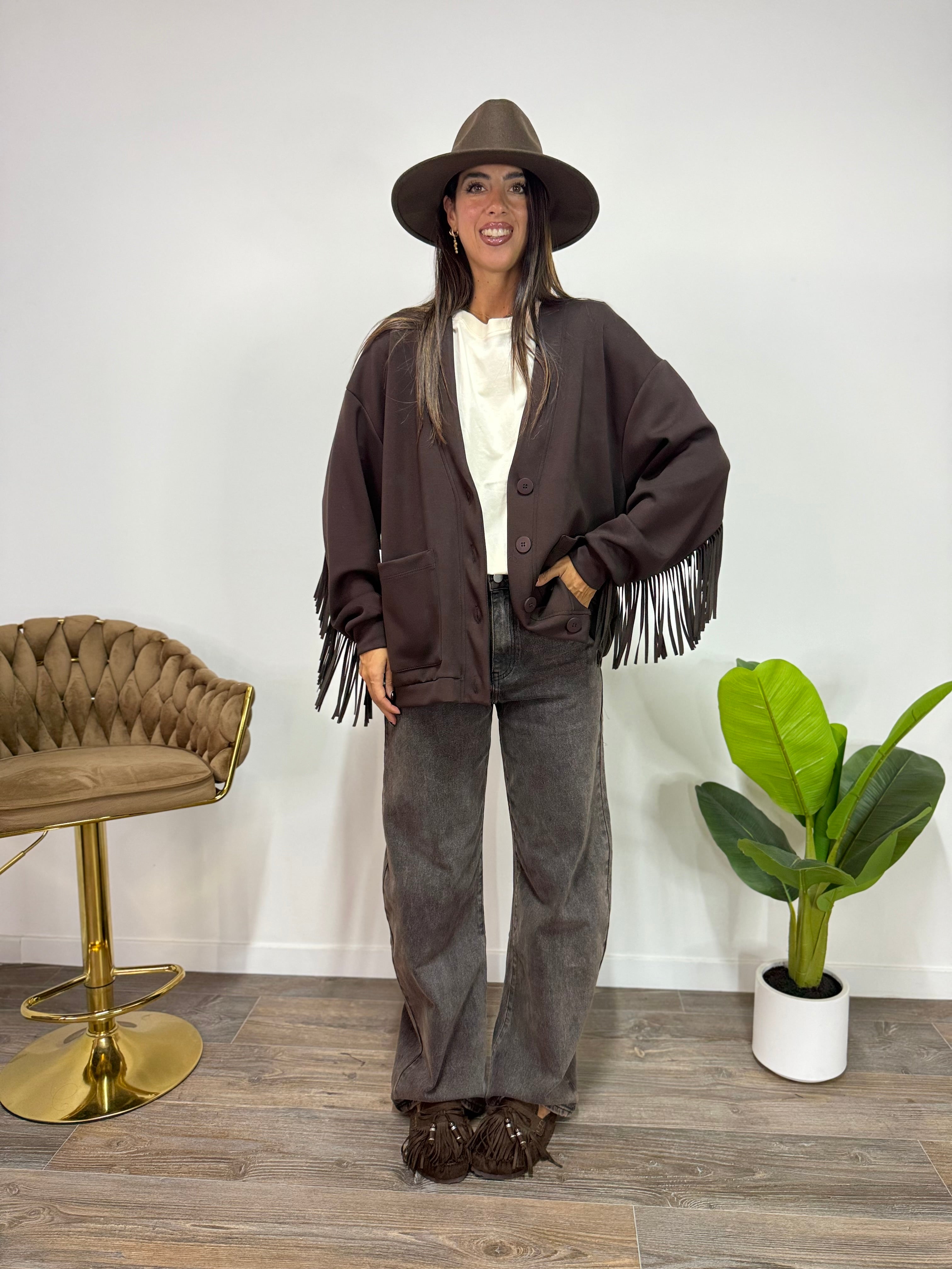 Cardigan Pocket Frange LUMINA Marrone