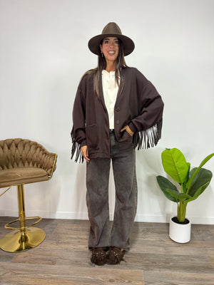 Cardigan Pocket Frange LUMINA Marrone