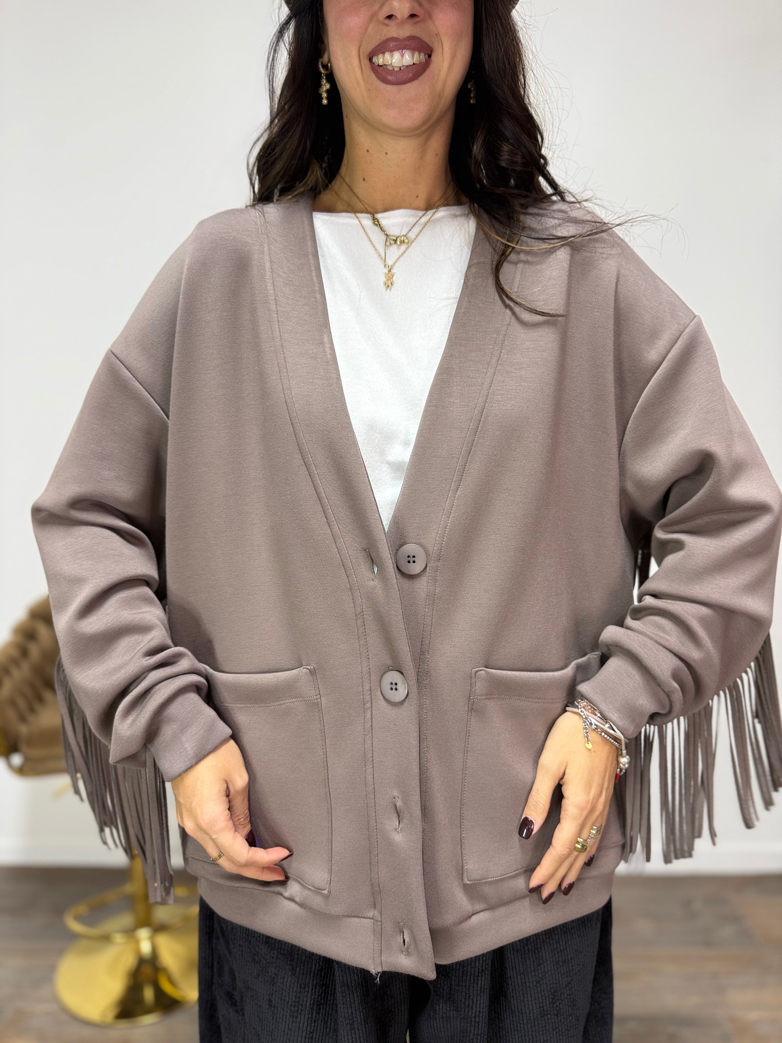 Cardigan Pocket Frange LUMINA Fango