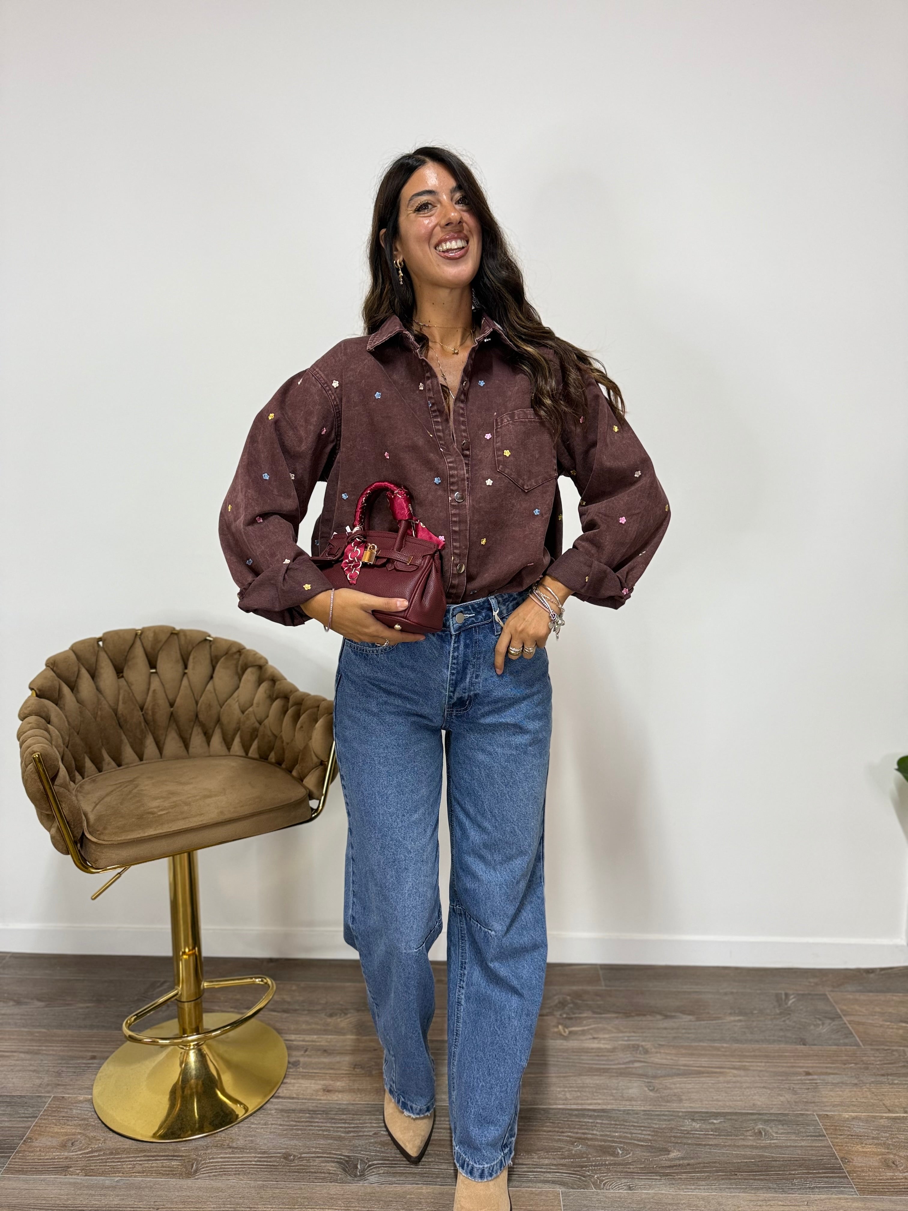 Camicia Flower Bordeaux