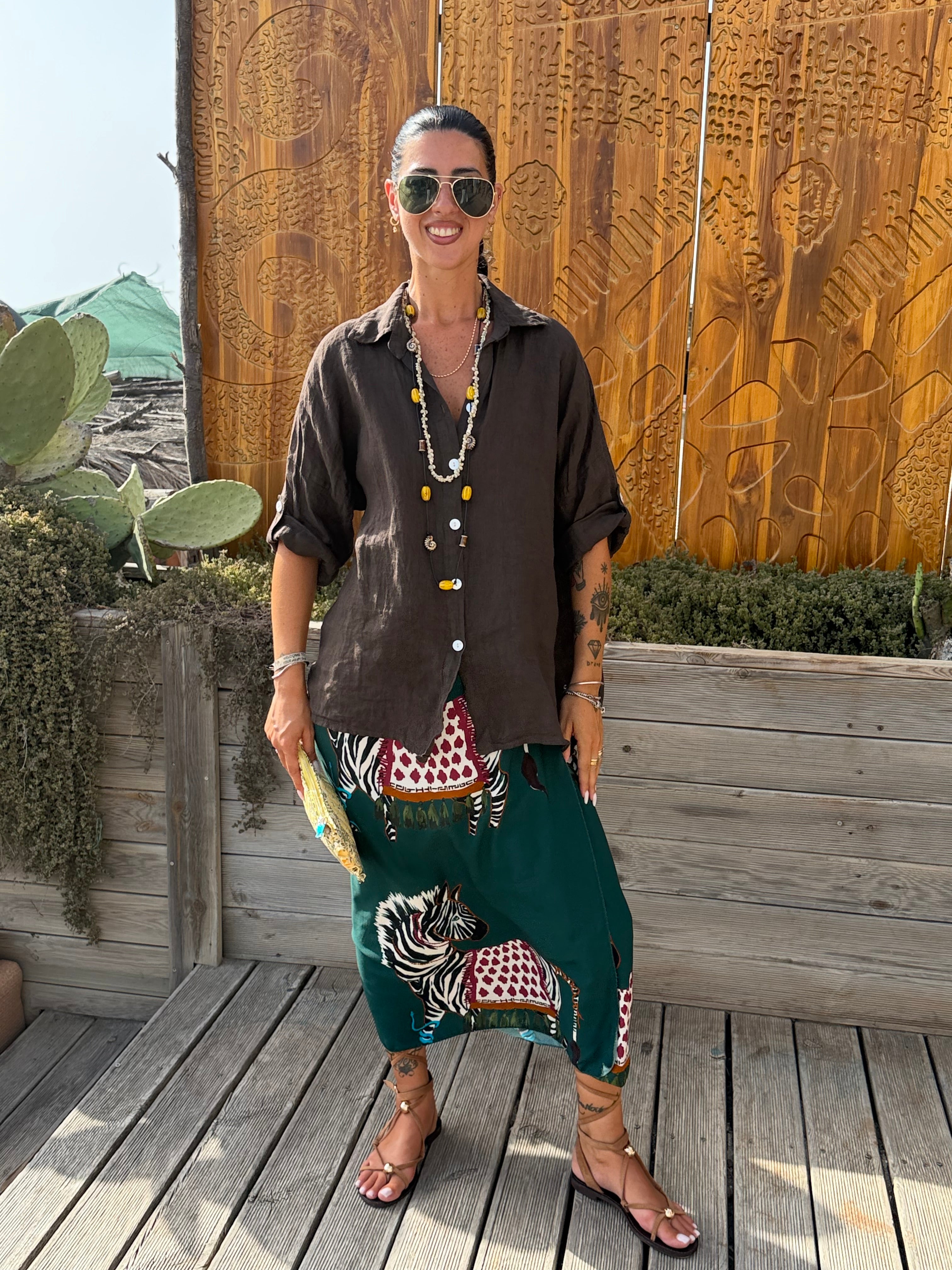 Maxi Camicia Puro Lino Marrone