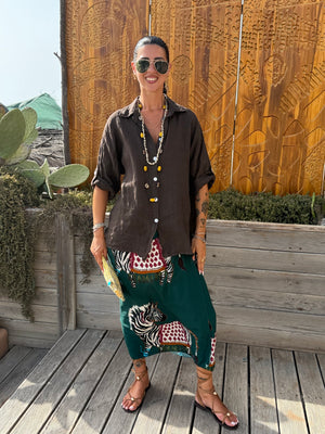 Maxi Camicia Puro Lino Marrone