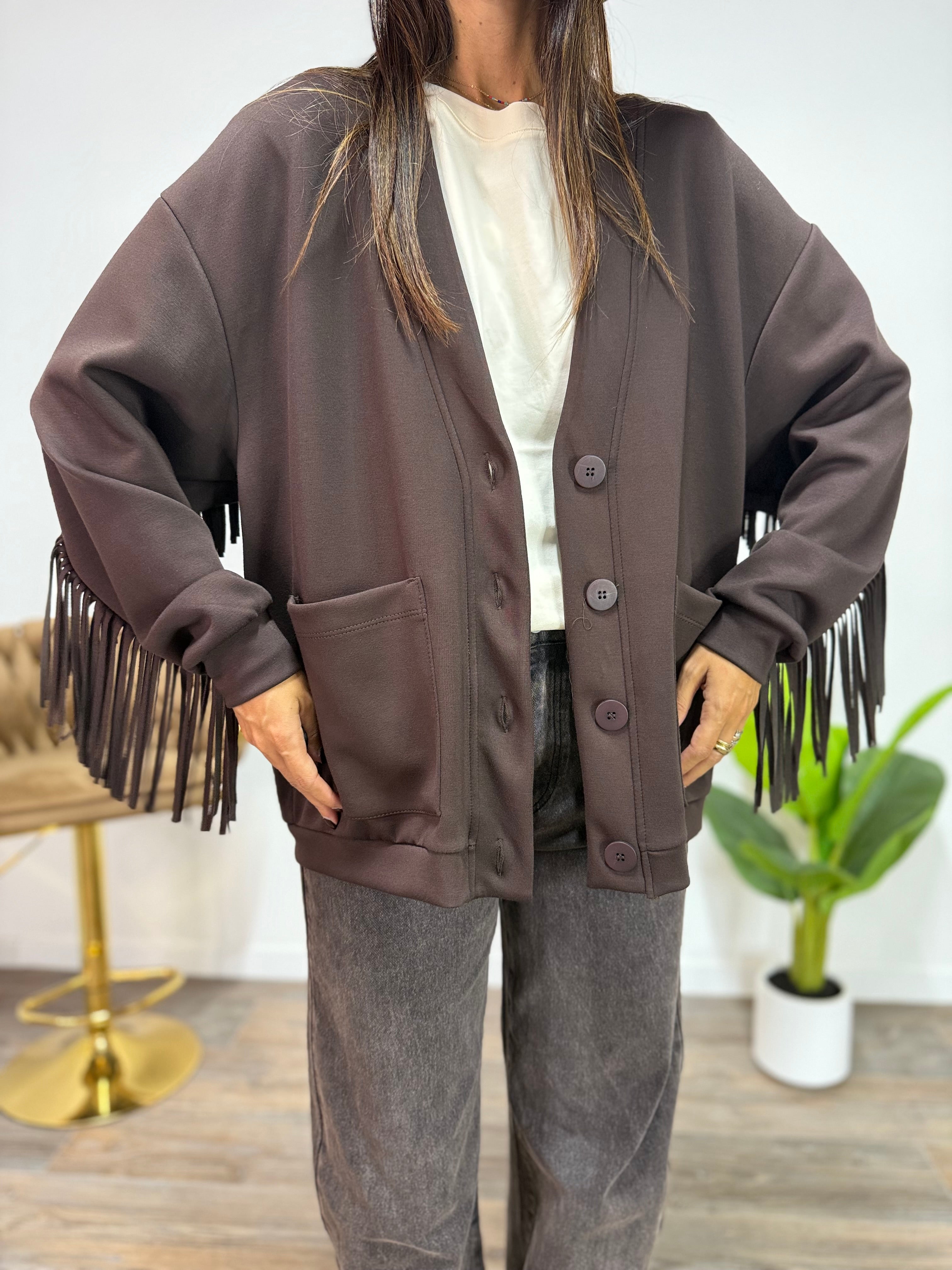 Cardigan Pocket Frange LUMINA Marrone