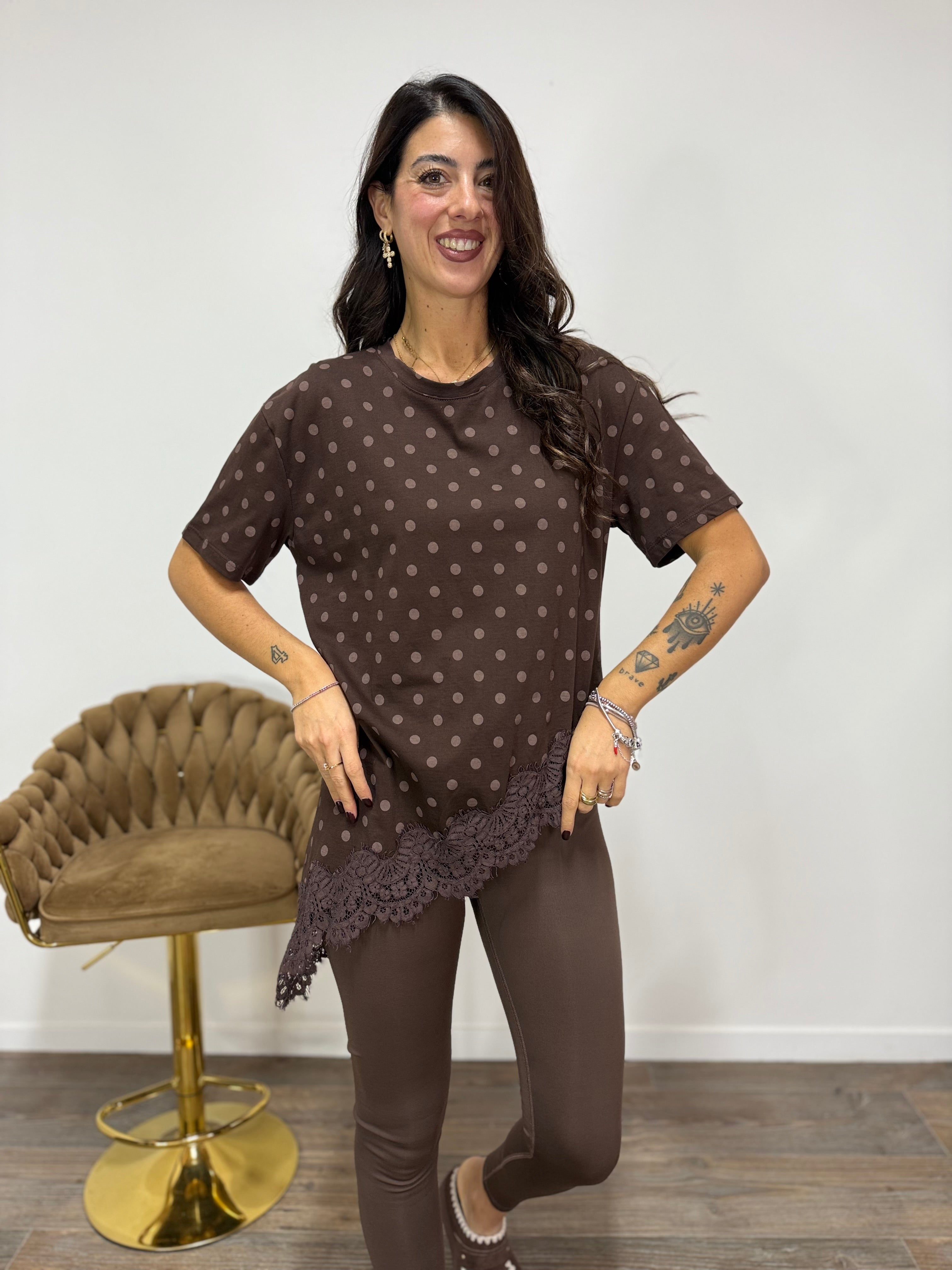 T-Shirt Lingerie Pois LUMINA Marrone