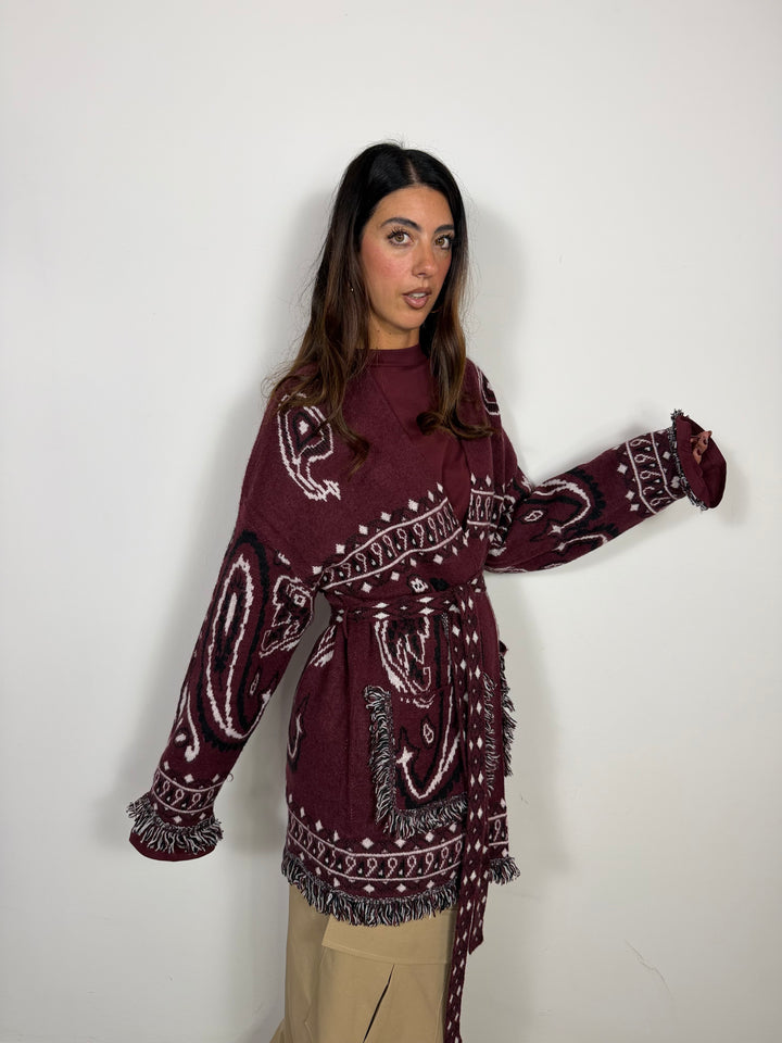 Maxi Cardigan Bandana Bordeaux