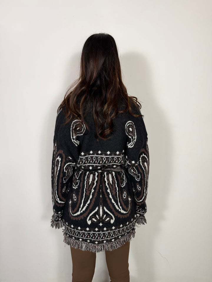 Maxi Cardigan Bandana Nero