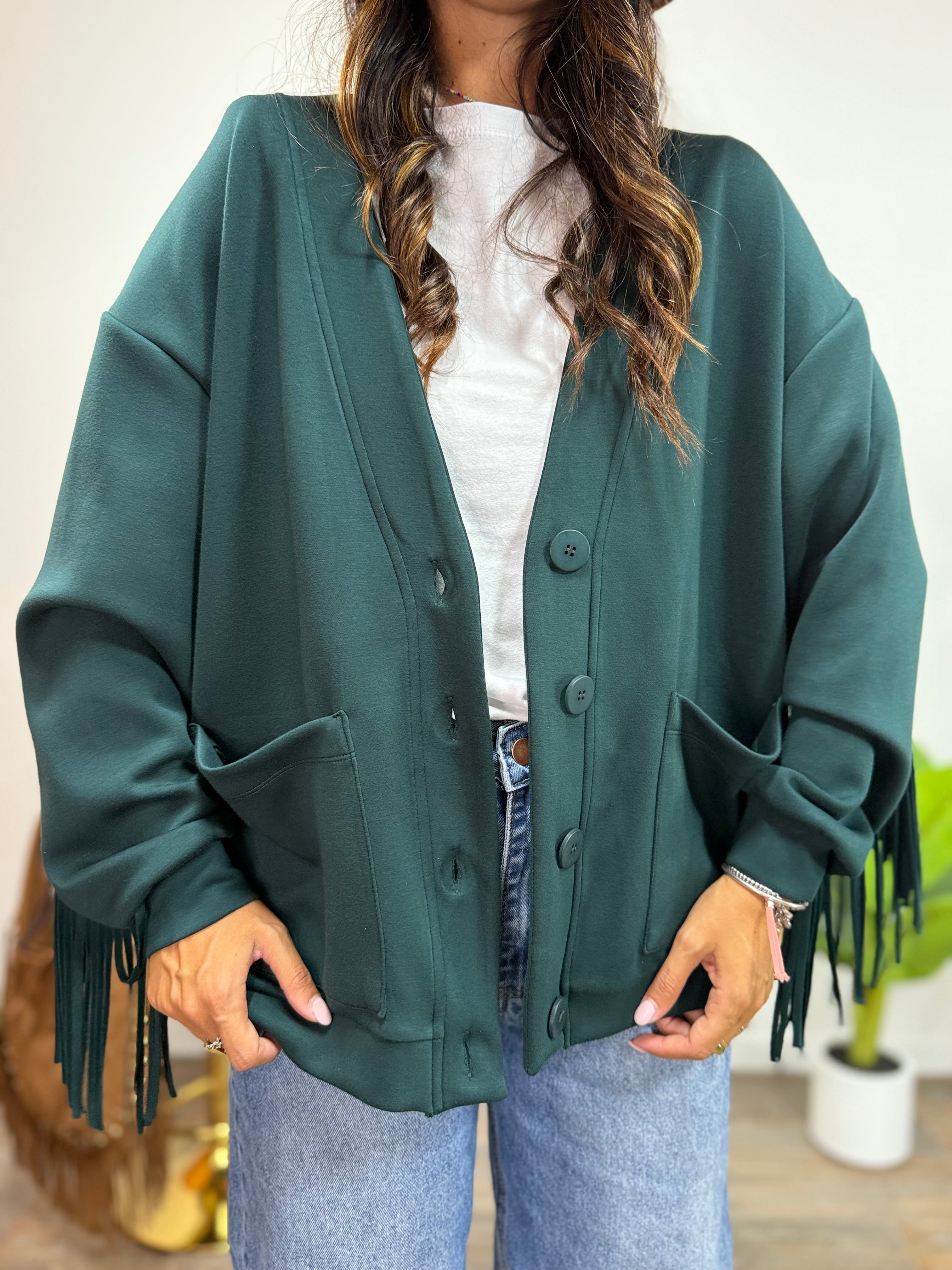 Cardigan Pocket Frange LUMINA Petrolio