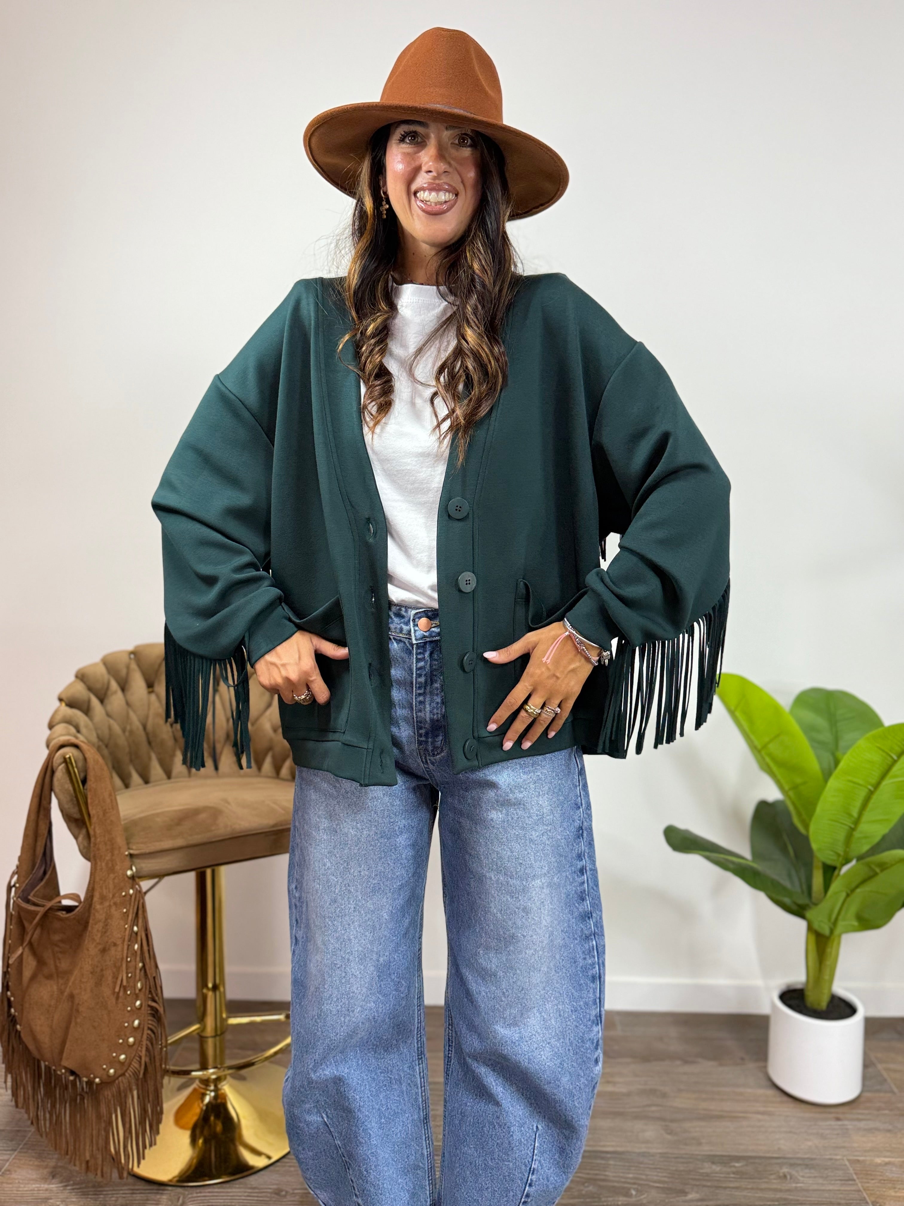 Cardigan Pocket Frange LUMINA Petrolio