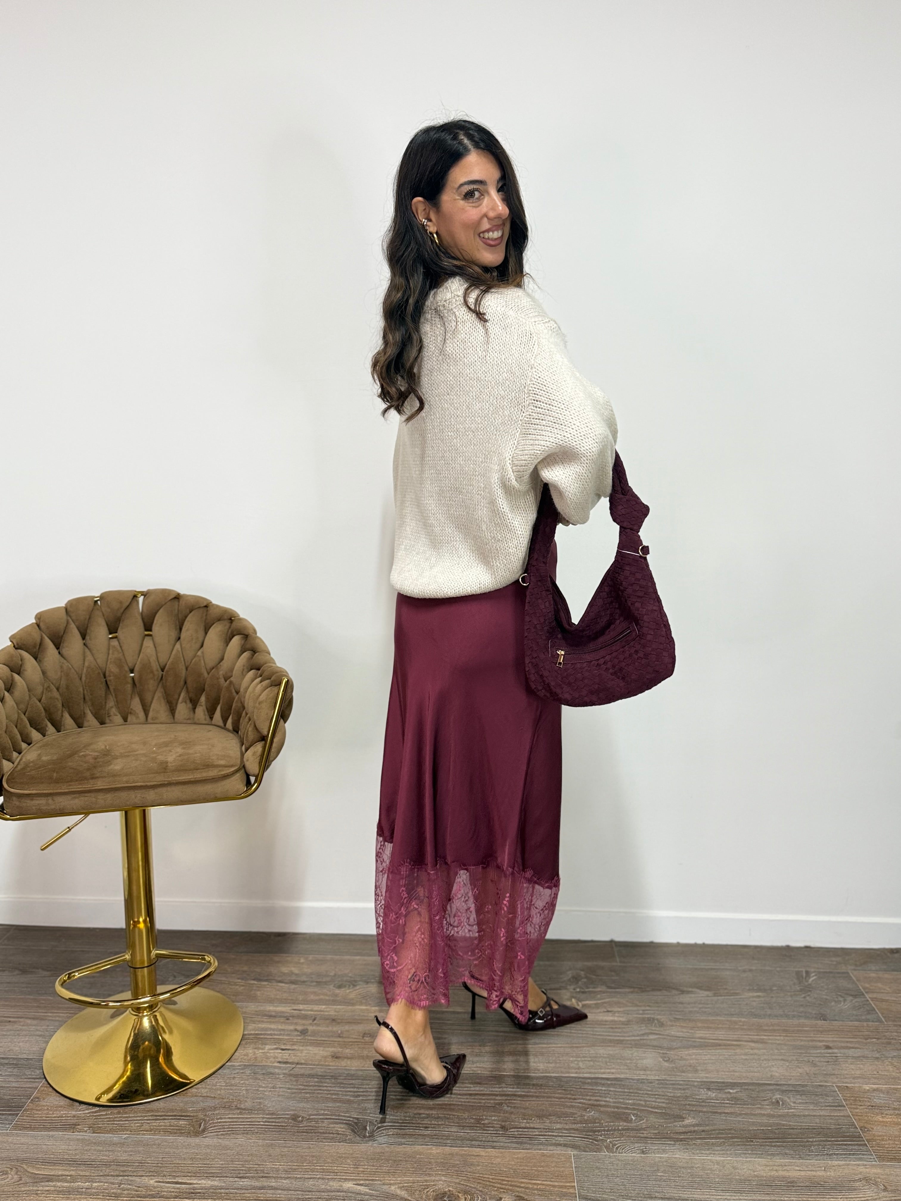 Longuette Pizzo di Riflesso Bordeaux