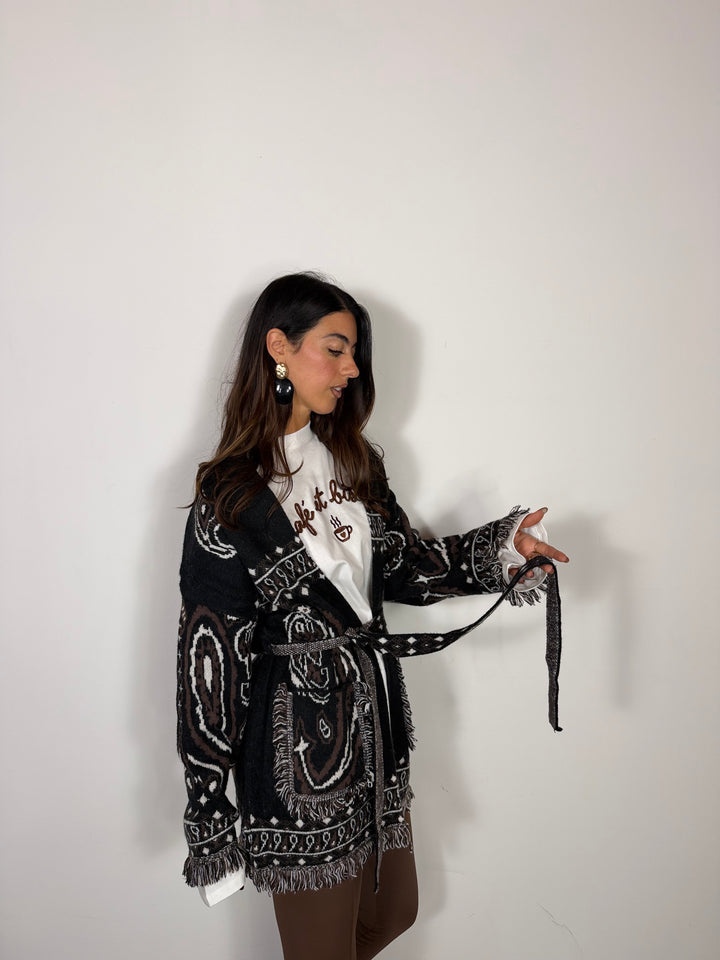 Maxi Cardigan Bandana Nero