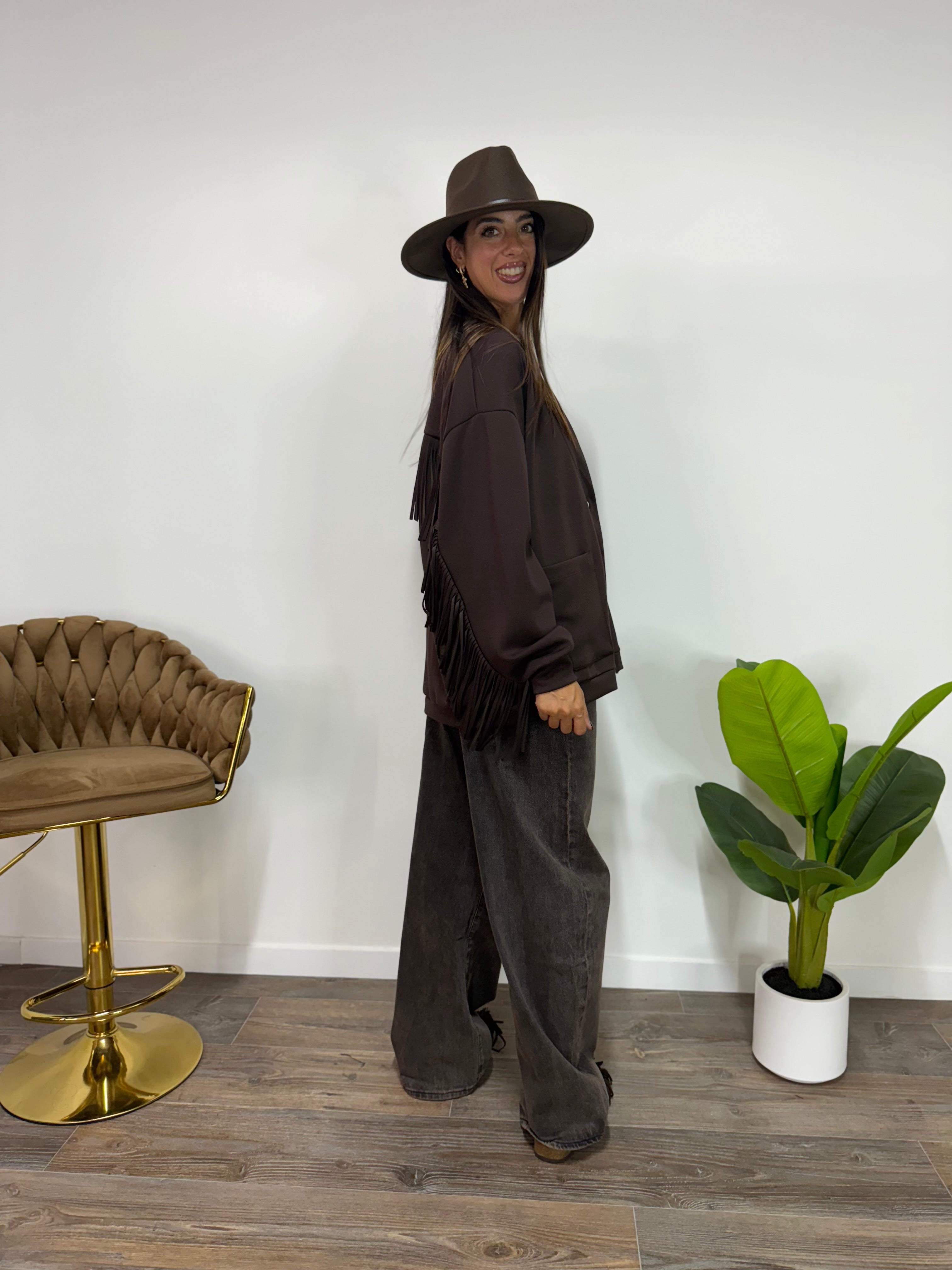 Cardigan Pocket Frange LUMINA Marrone