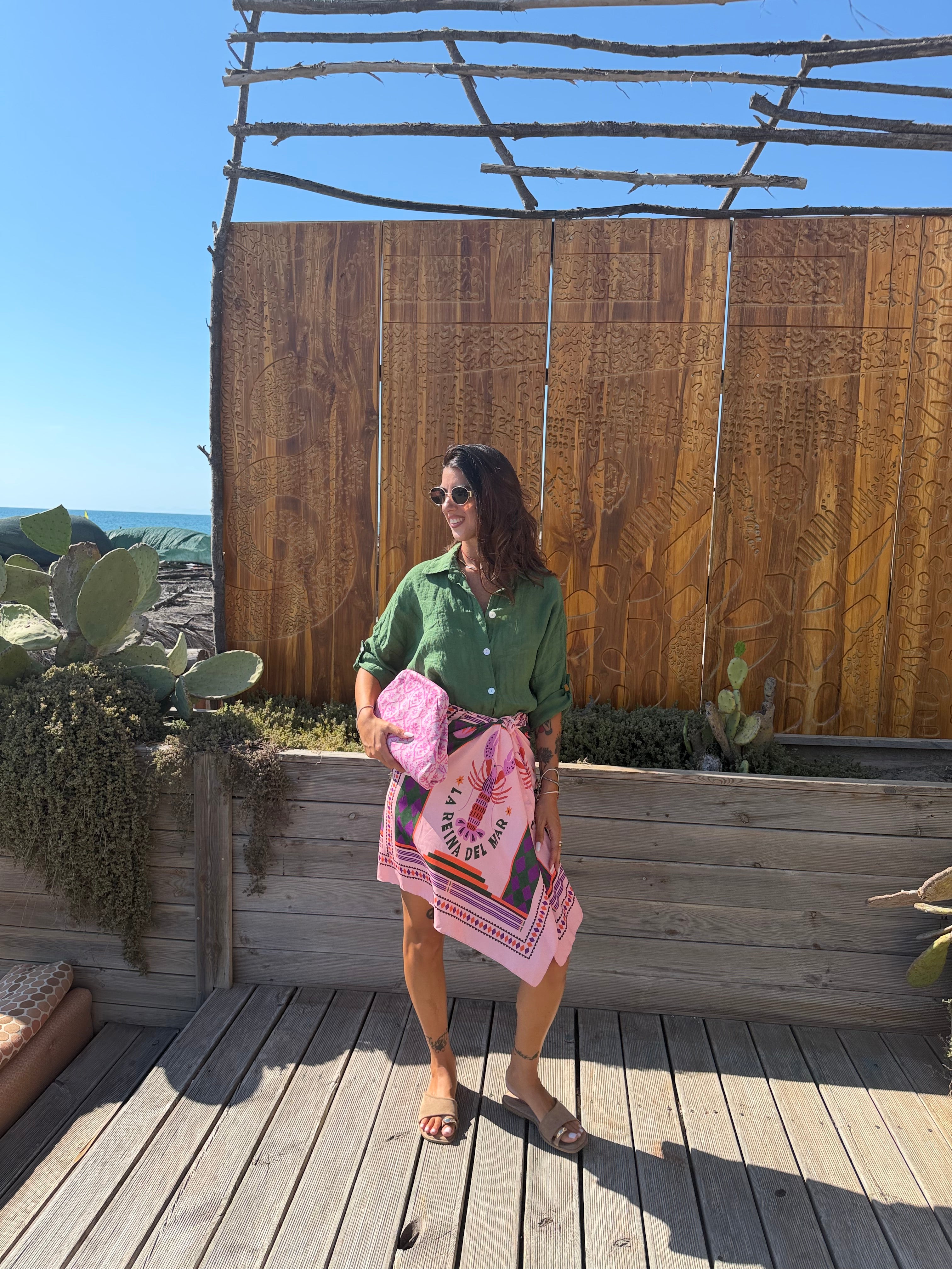Maxi Camicia Puro Lino Verde