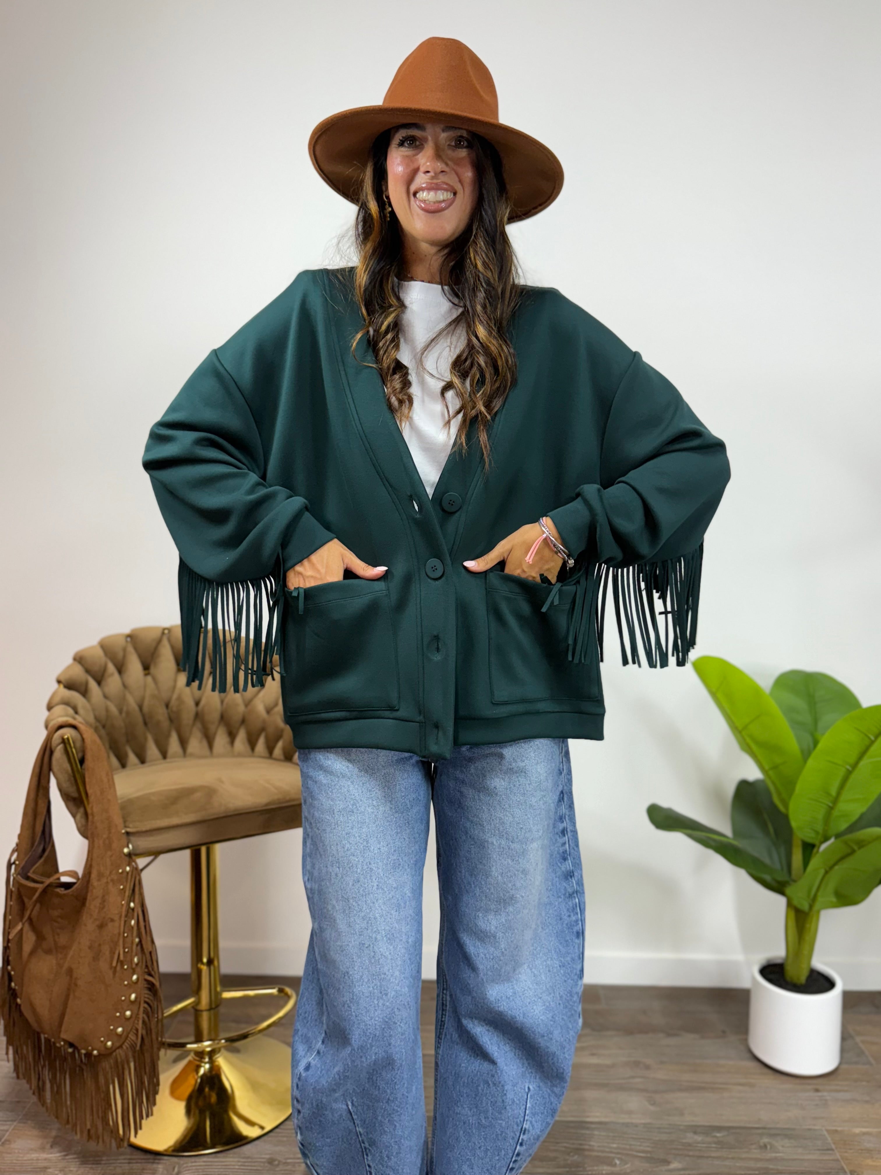 Cardigan Pocket Frange LUMINA Petrolio